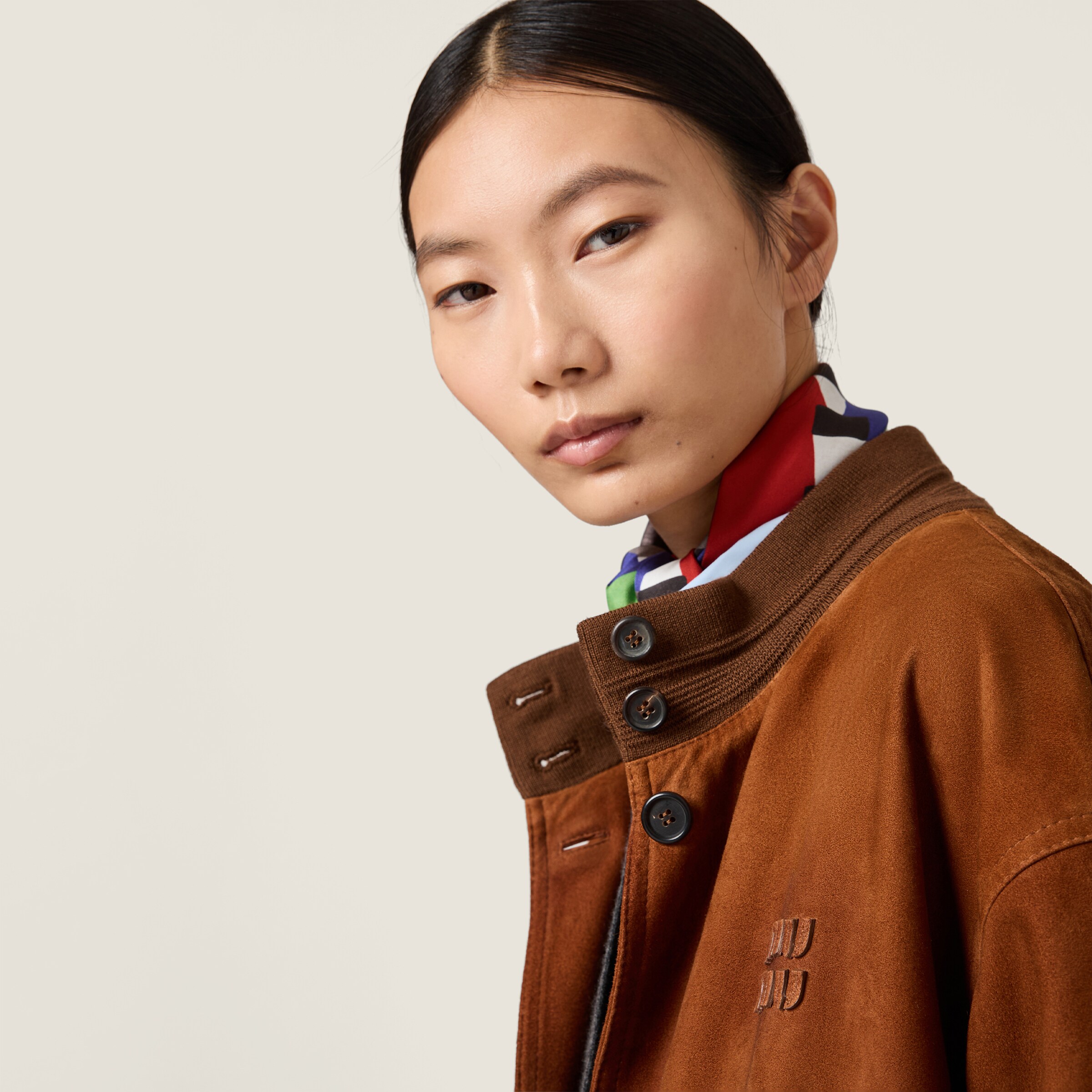 Chestnut Brown Waxed Suede Jacket | Miu Miu - United States