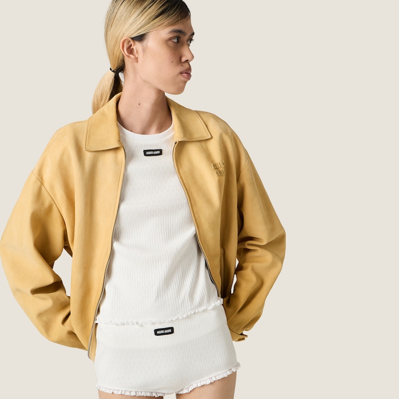 Waxed suede blouson jacket