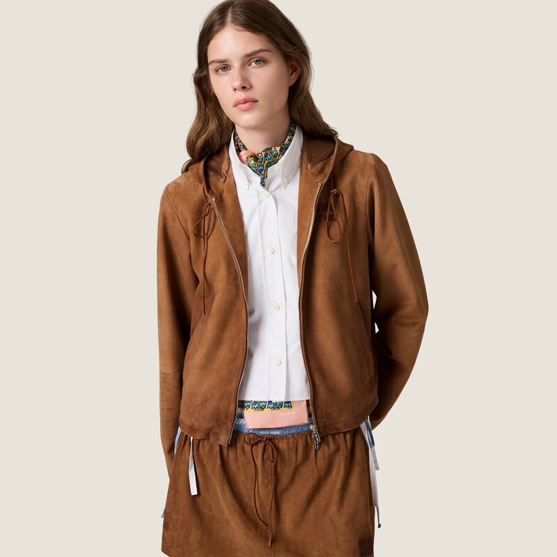 Waxed suede blouson jacket