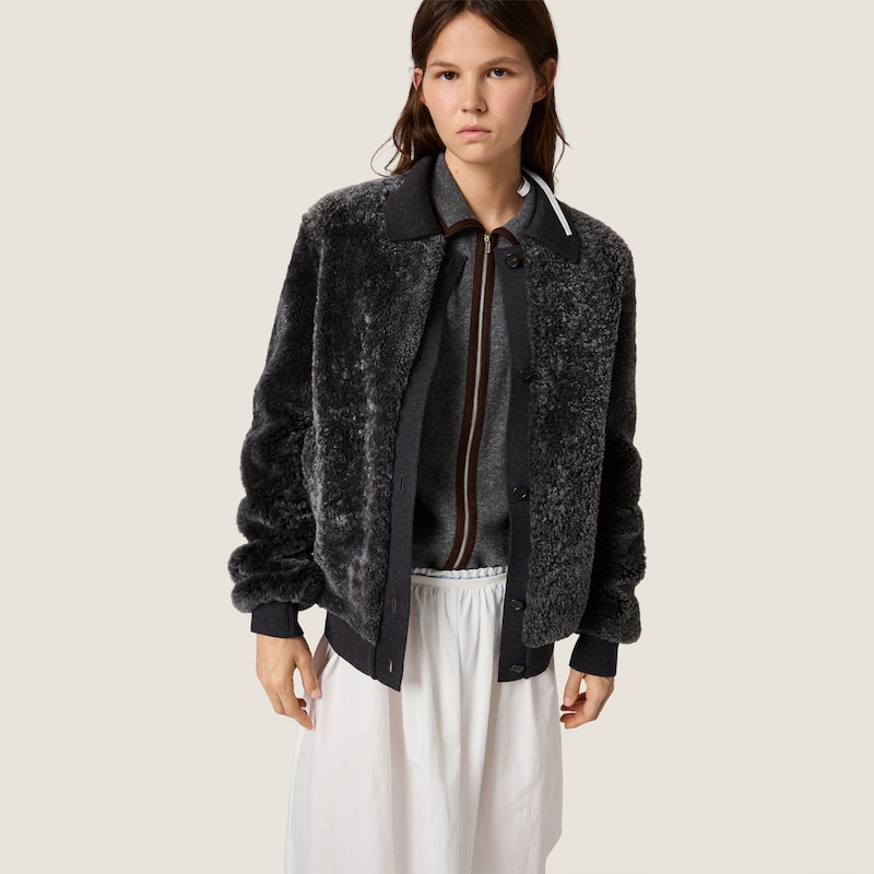 Shearling and knit blouson jacket