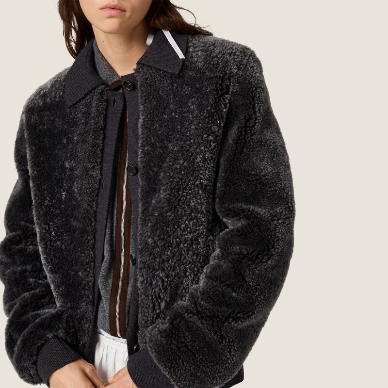 Shearling and knit blouson jacket