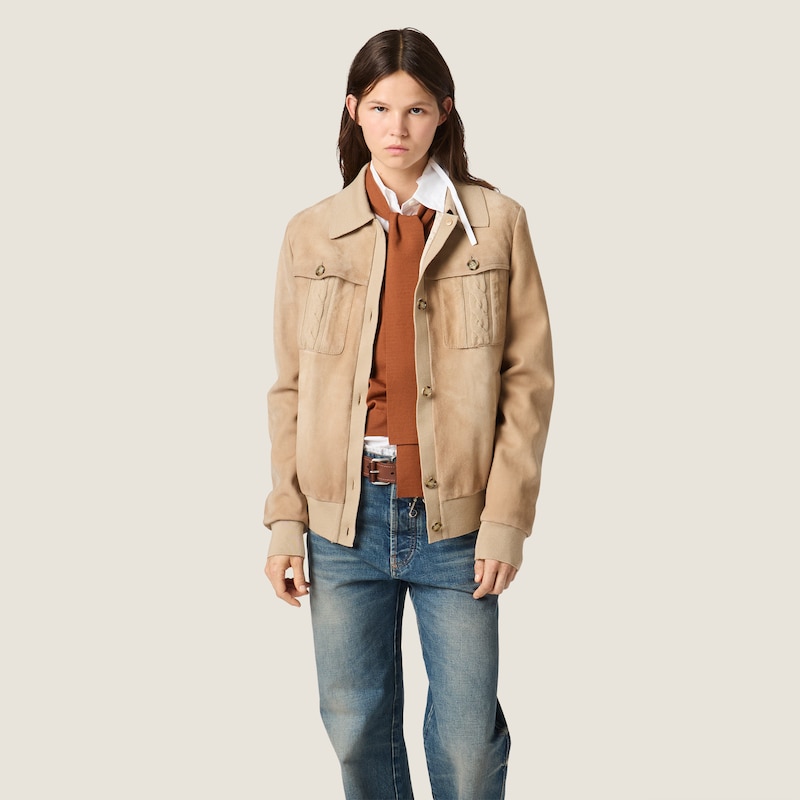 Waxed suede blouson jacket
