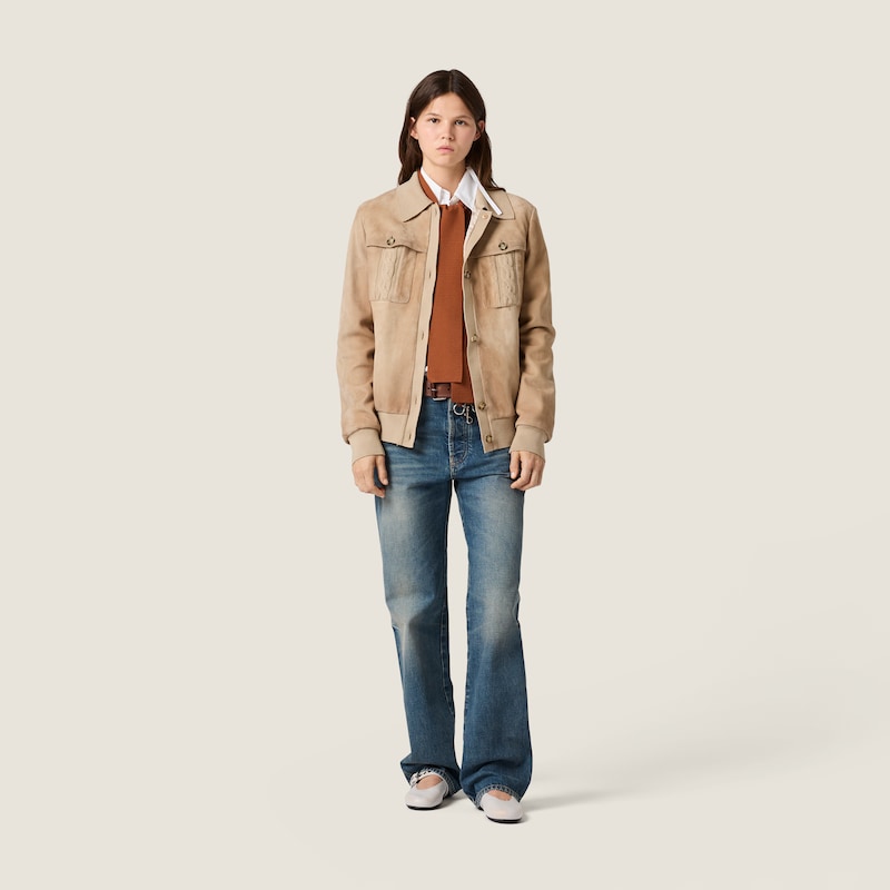 Waxed suede blouson jacket
