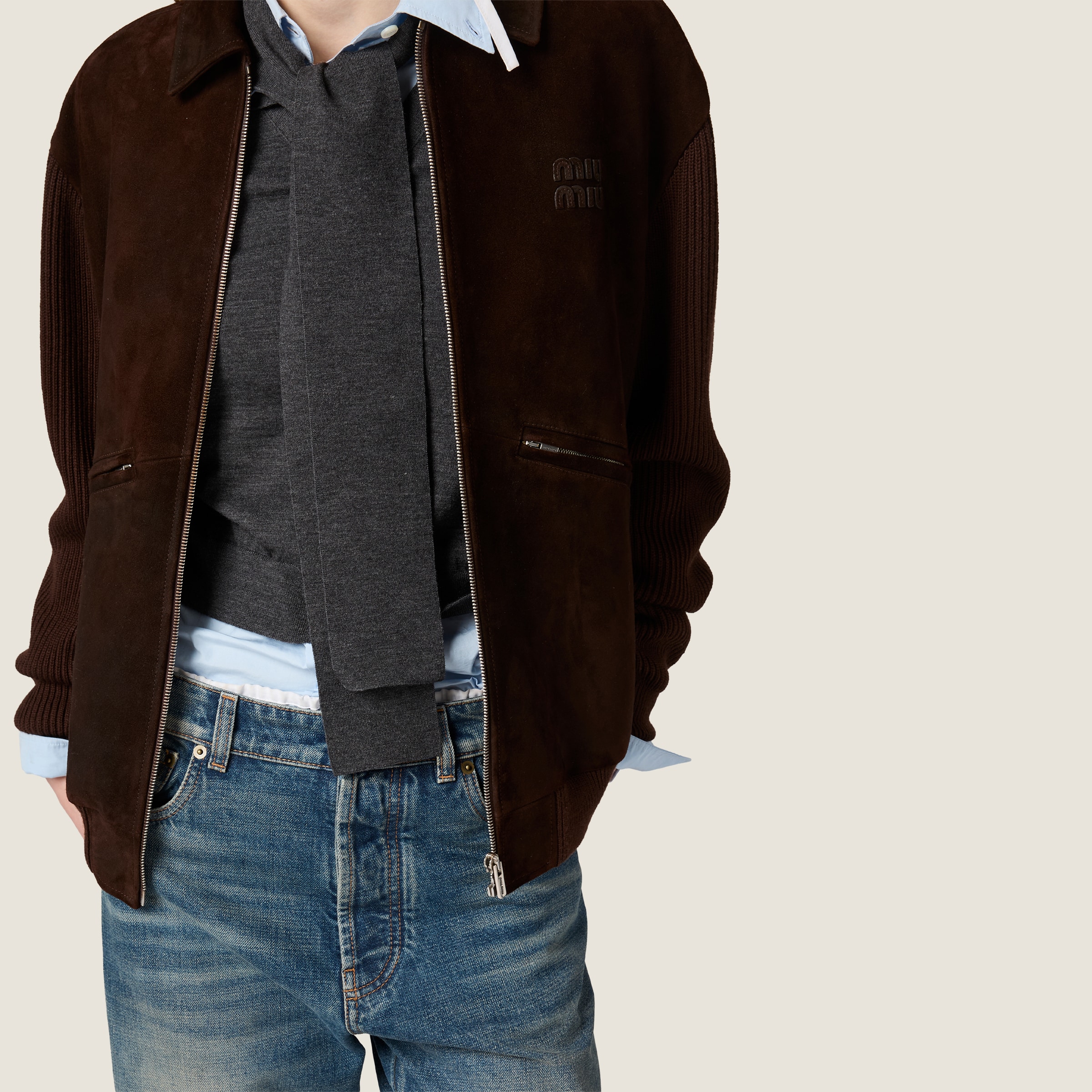 Waxed suede blouson jacket - thumbnail 4
