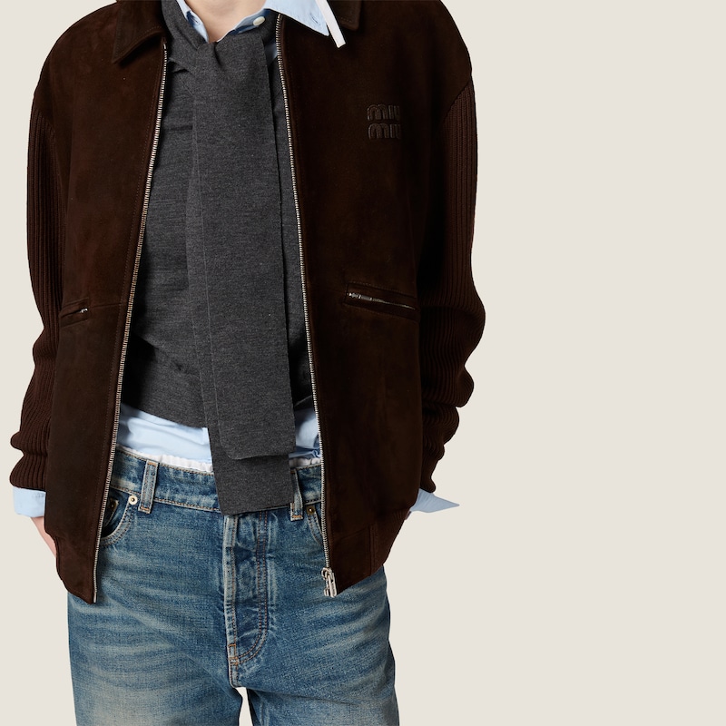 Waxed suede blouson jacket
