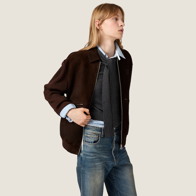 Waxed suede blouson jacket