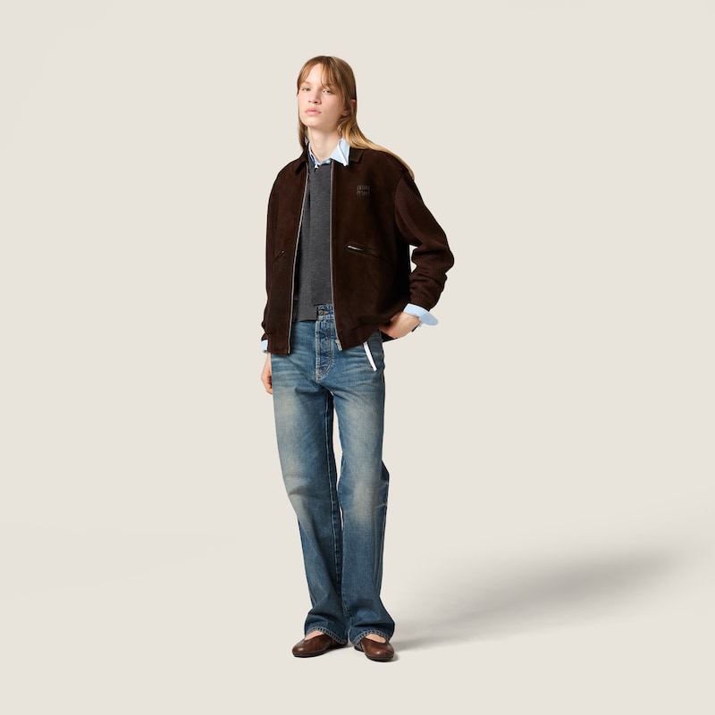 Waxed suede blouson jacket