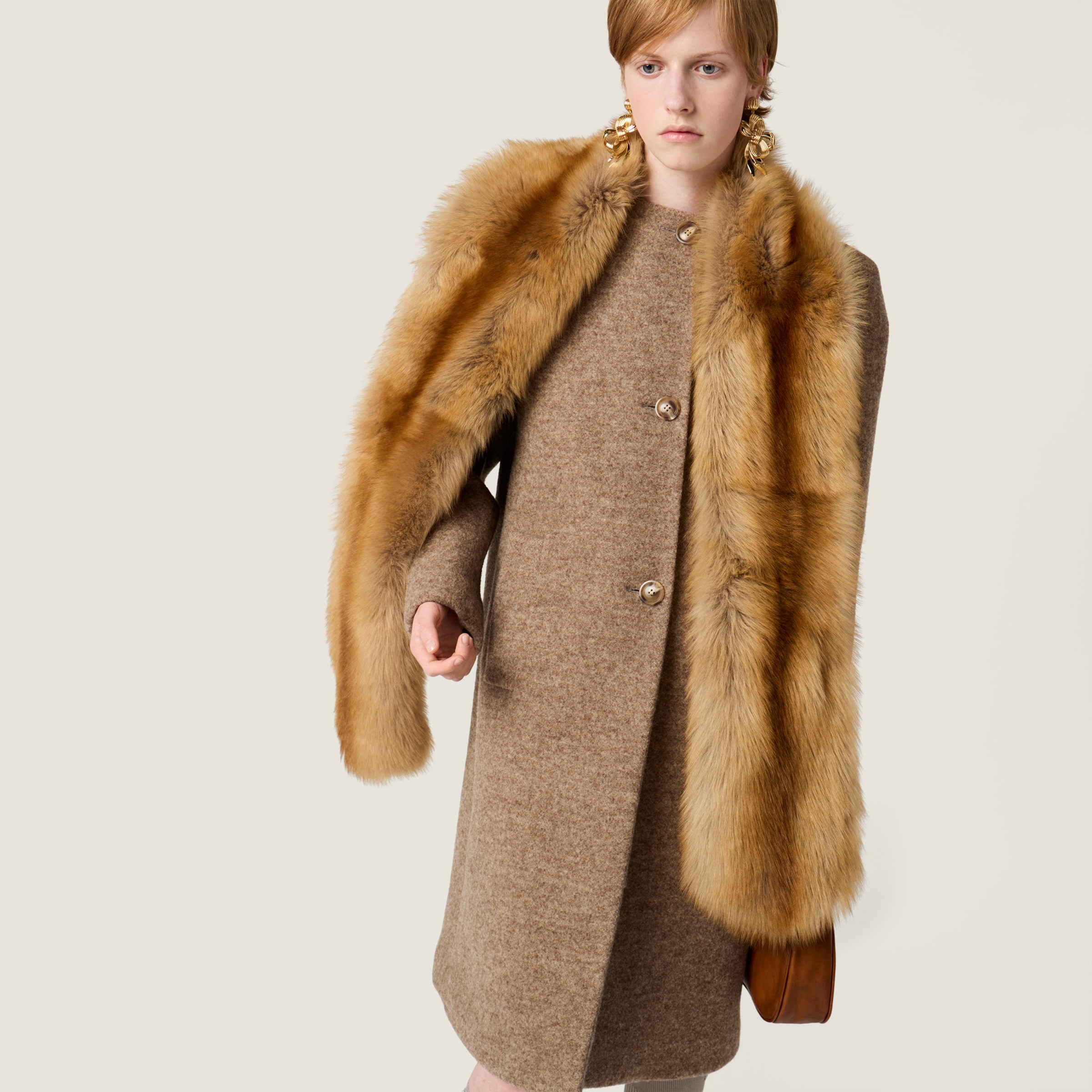 Miu Miu Shearling Fur Stole In Brown