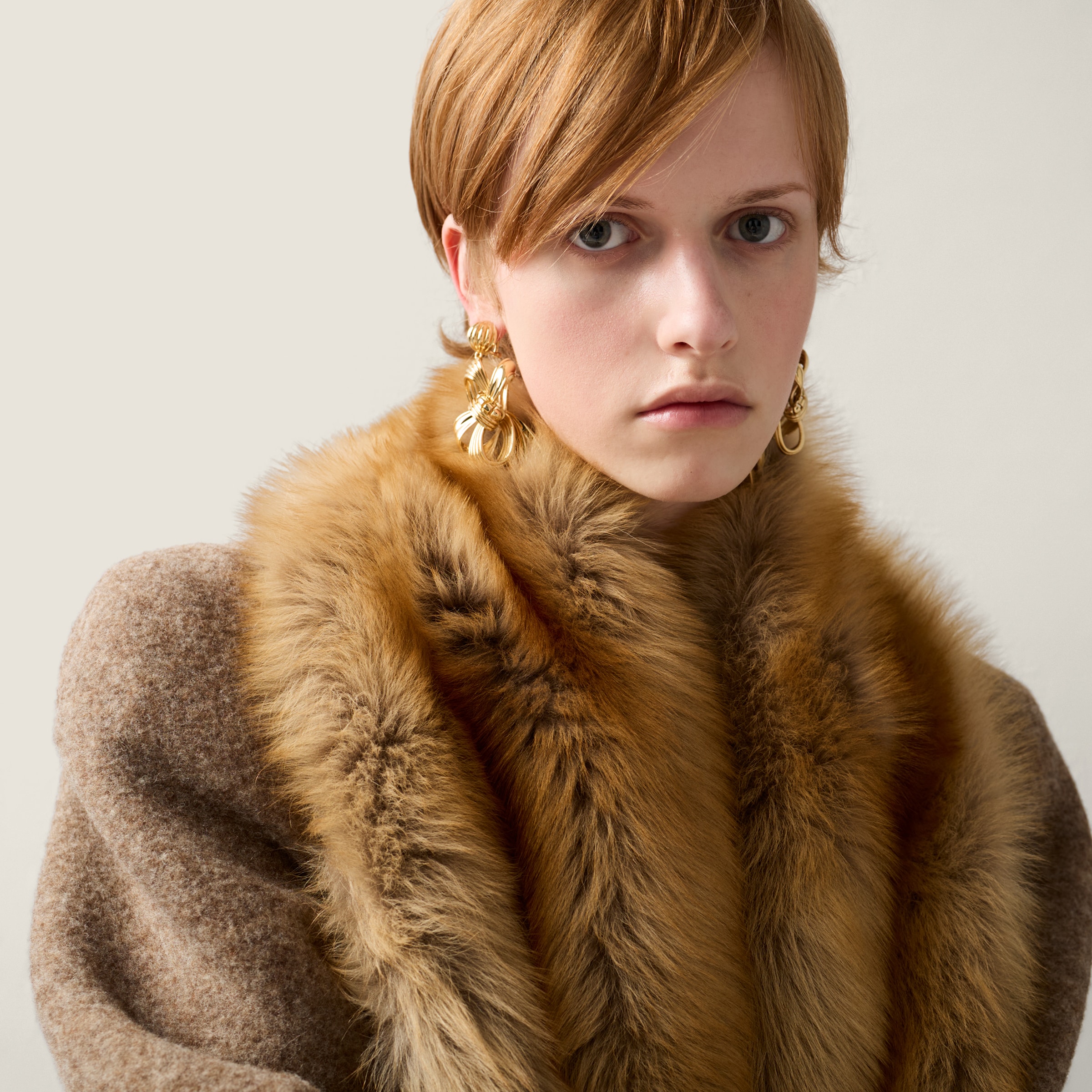 Miu Miu Shearling Fur Stole In Brown