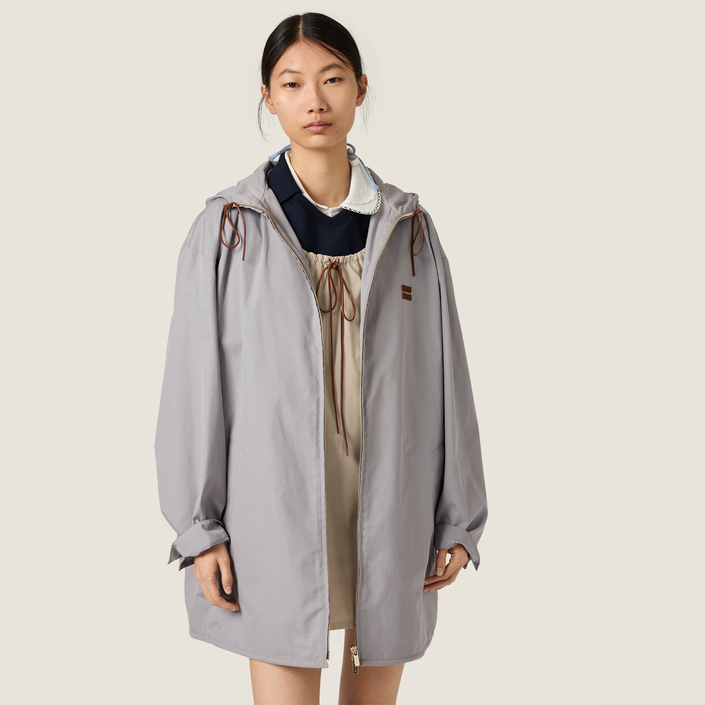 Granite Gray Single-breasted Panama Cotton Caban Jacket | Miu Miu