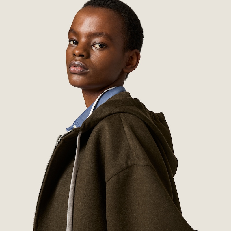 Double-weave cashmere and wool caban jacket