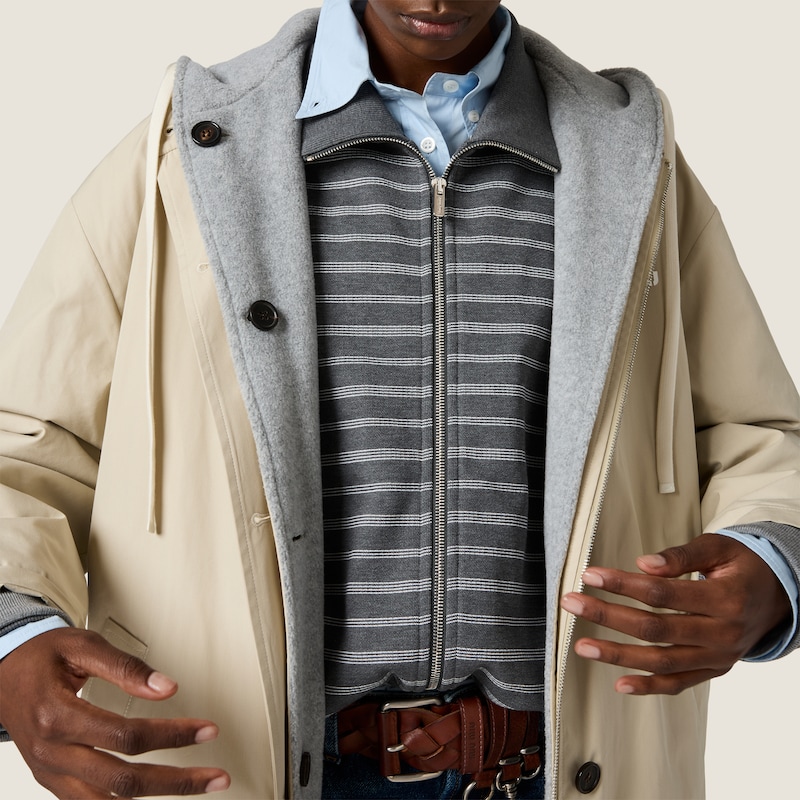 Single-breasted Panama cotton and fleece caban jacket