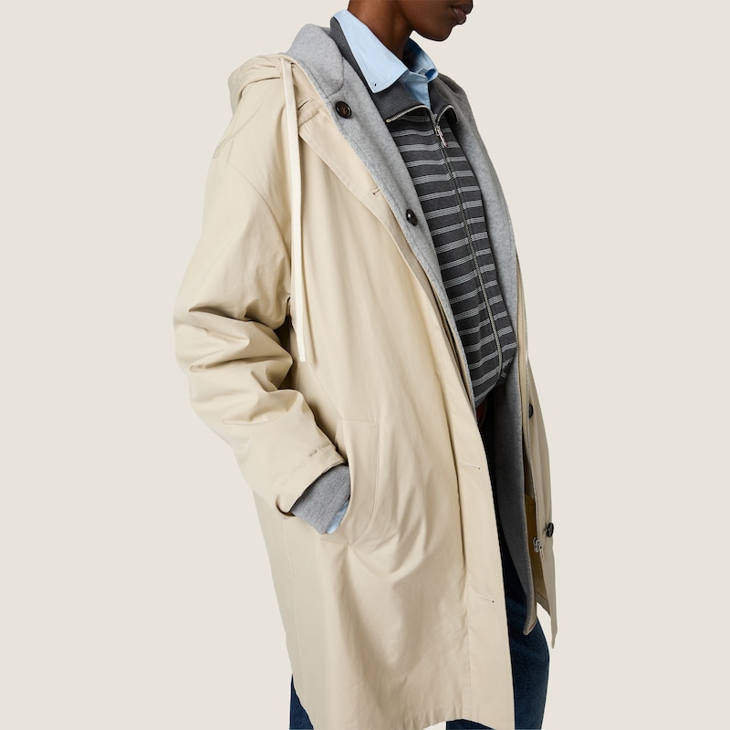Single-breasted Panama cotton and fleece caban jacket