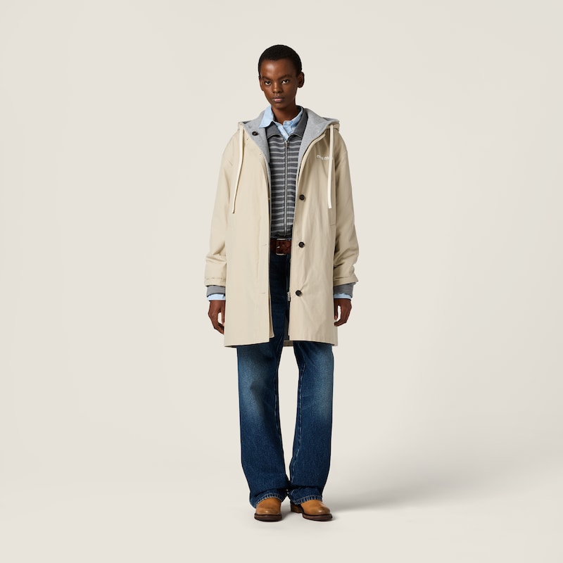 Single-breasted Panama cotton and fleece caban jacket