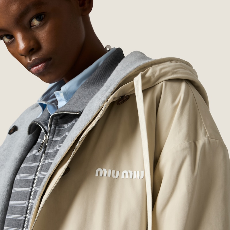 Single-breasted Panama cotton and fleece caban jacket