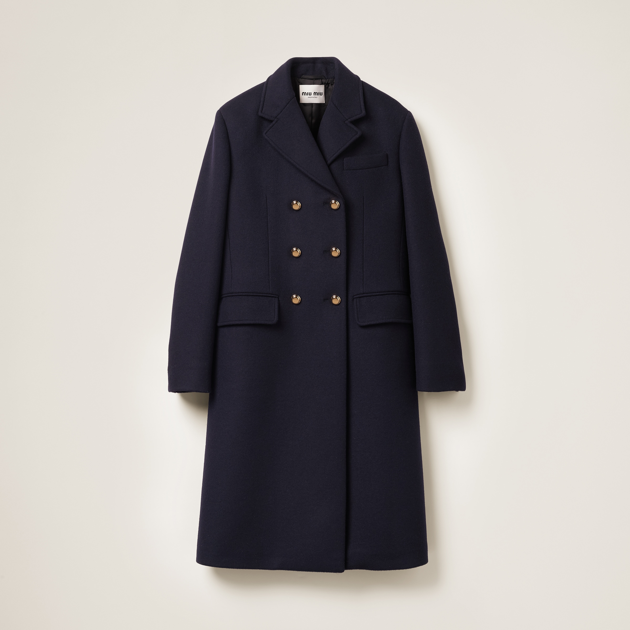 Miu Miu Double-breasted Cloth Coat In Navy