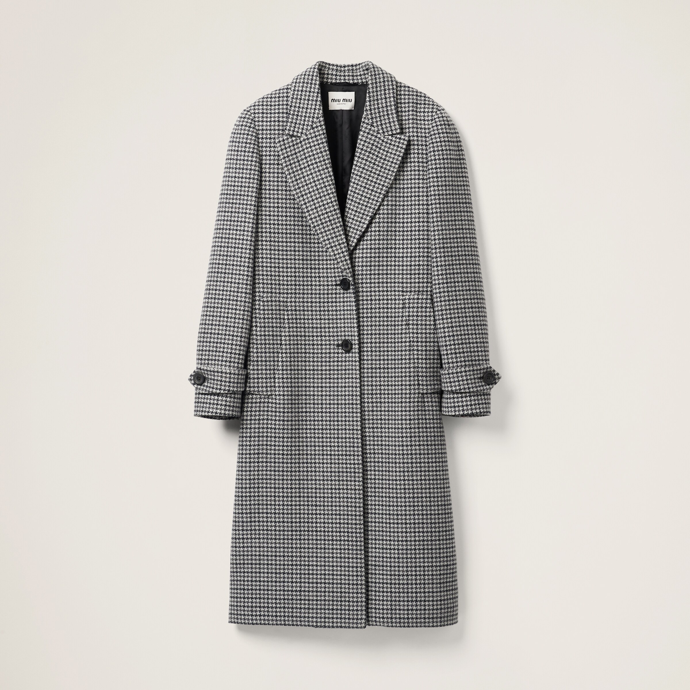 Shop Miu Miu Padded Single-breasted Houndstooth Check Coat In Gray/black