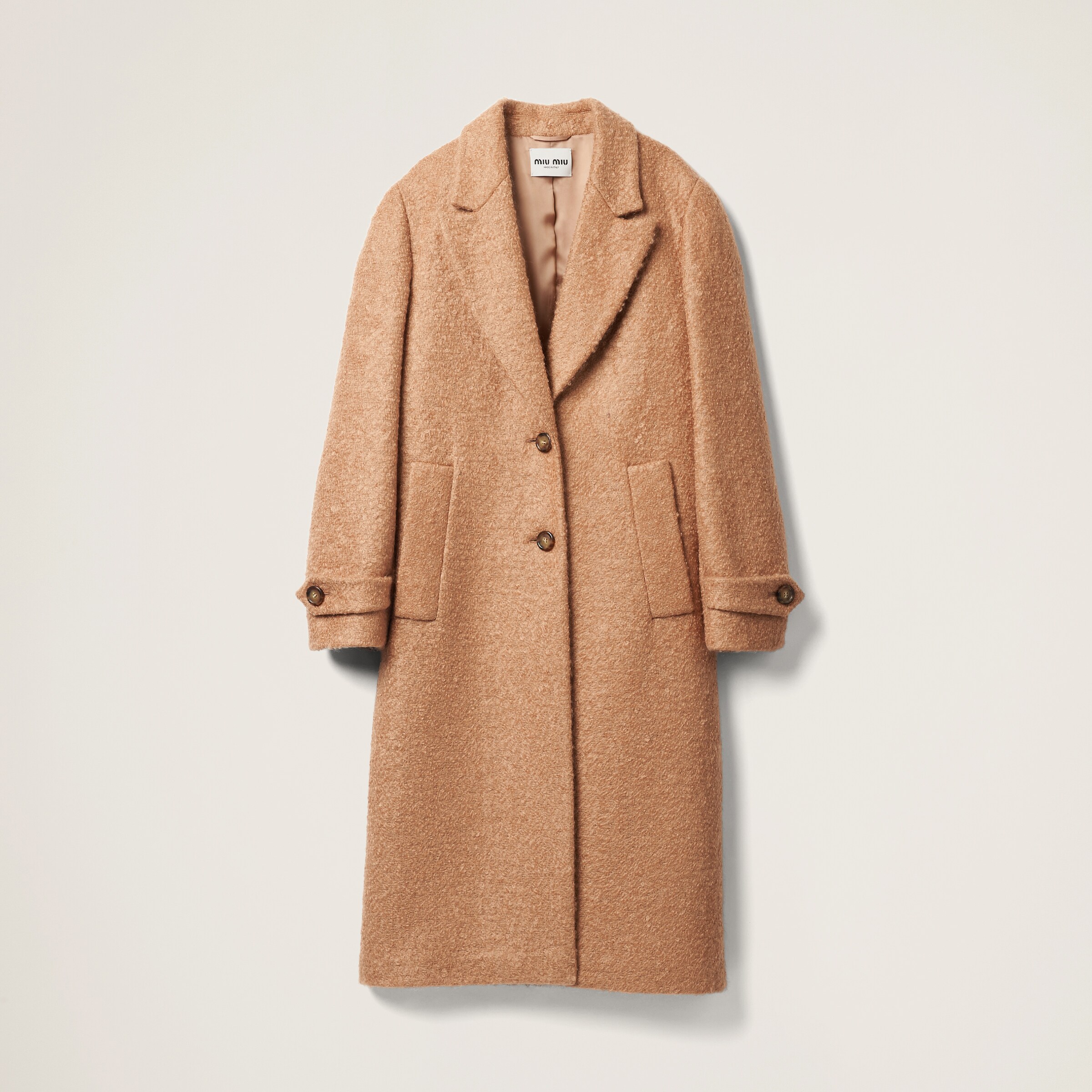 Miu Miu Padded Single-breasted Tweed Coat In Camel Brown