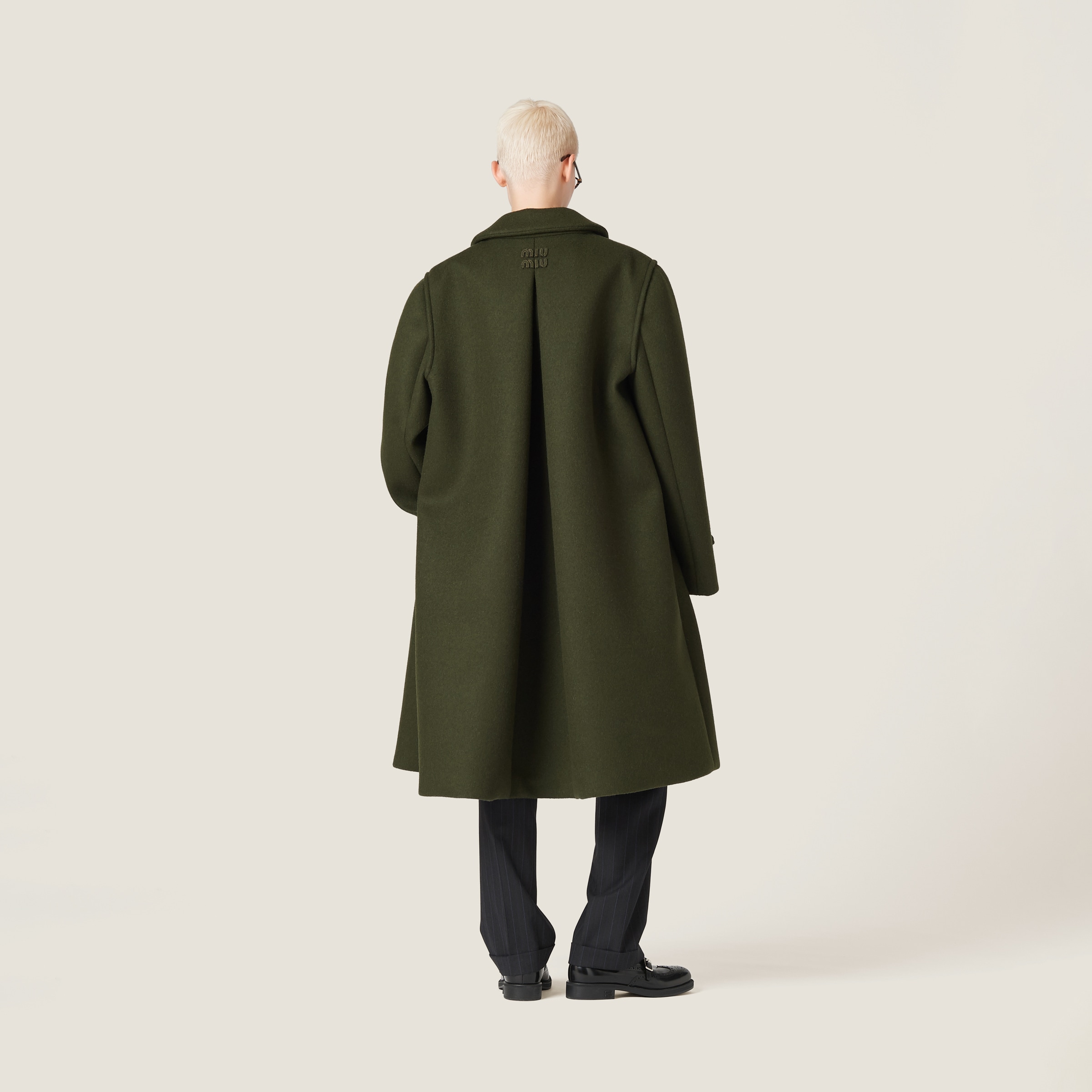 関税込 Single-breasted loden coat MS1980_13OP_F0466_S_232 Loden Green Single-breasted Loden Cloth Coat | Miu Miu