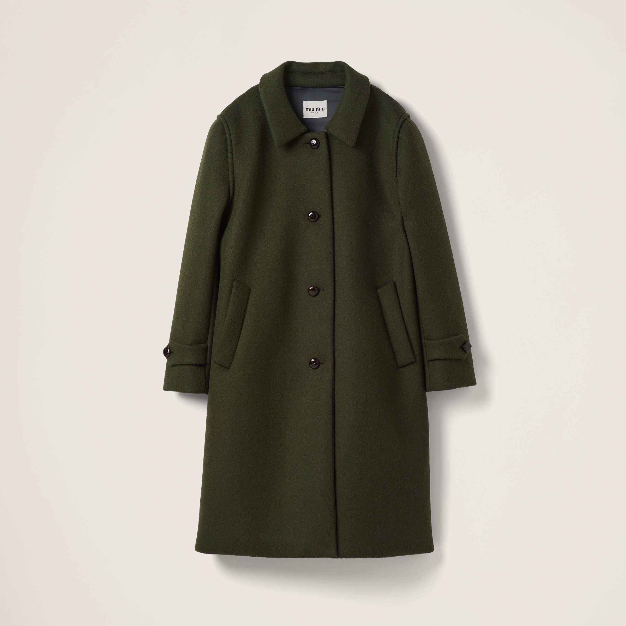 Loden Green Single-breasted Loden Cloth Coat | Miu Miu