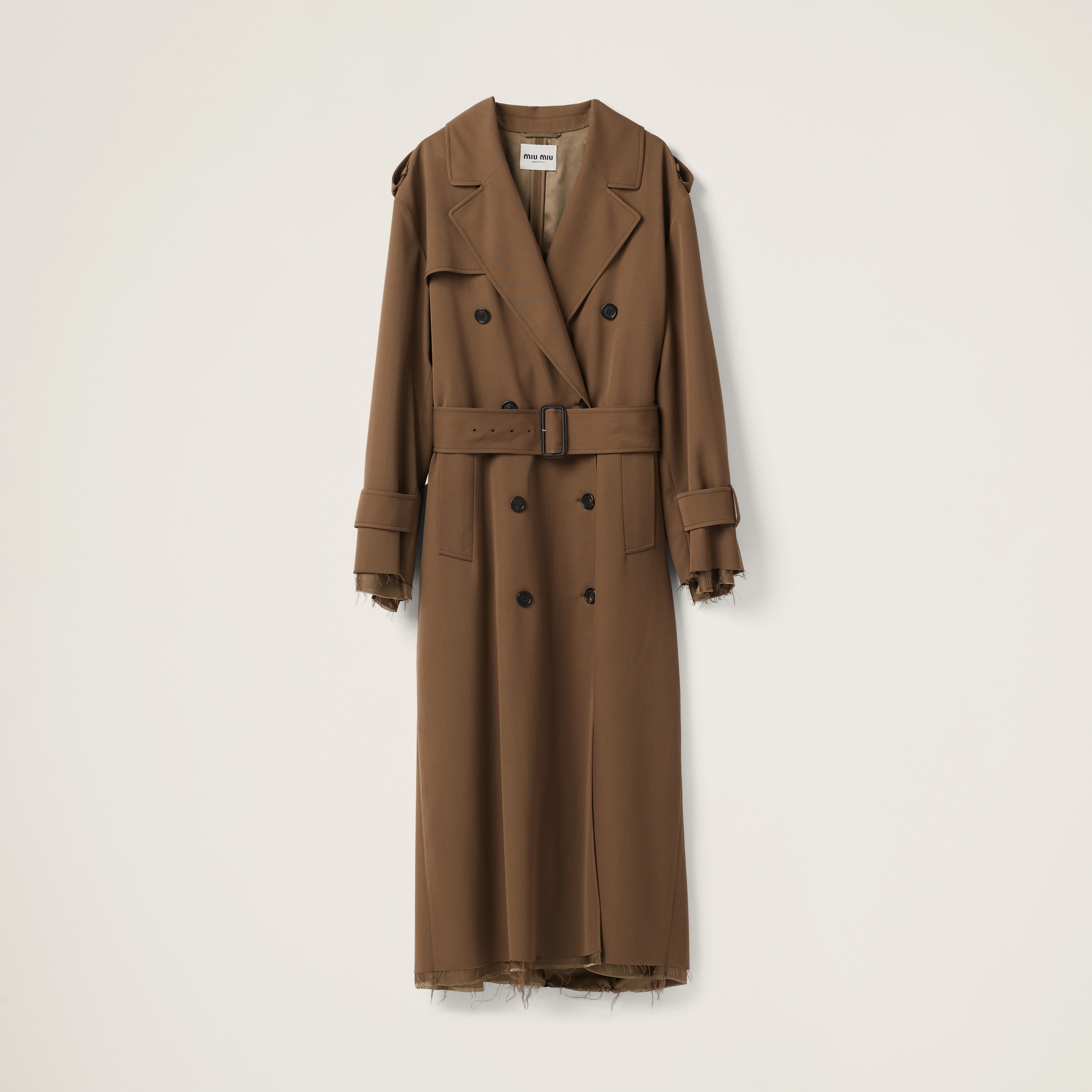 Miu Miu Double-breasted Gabardine Coat In Cork Beige