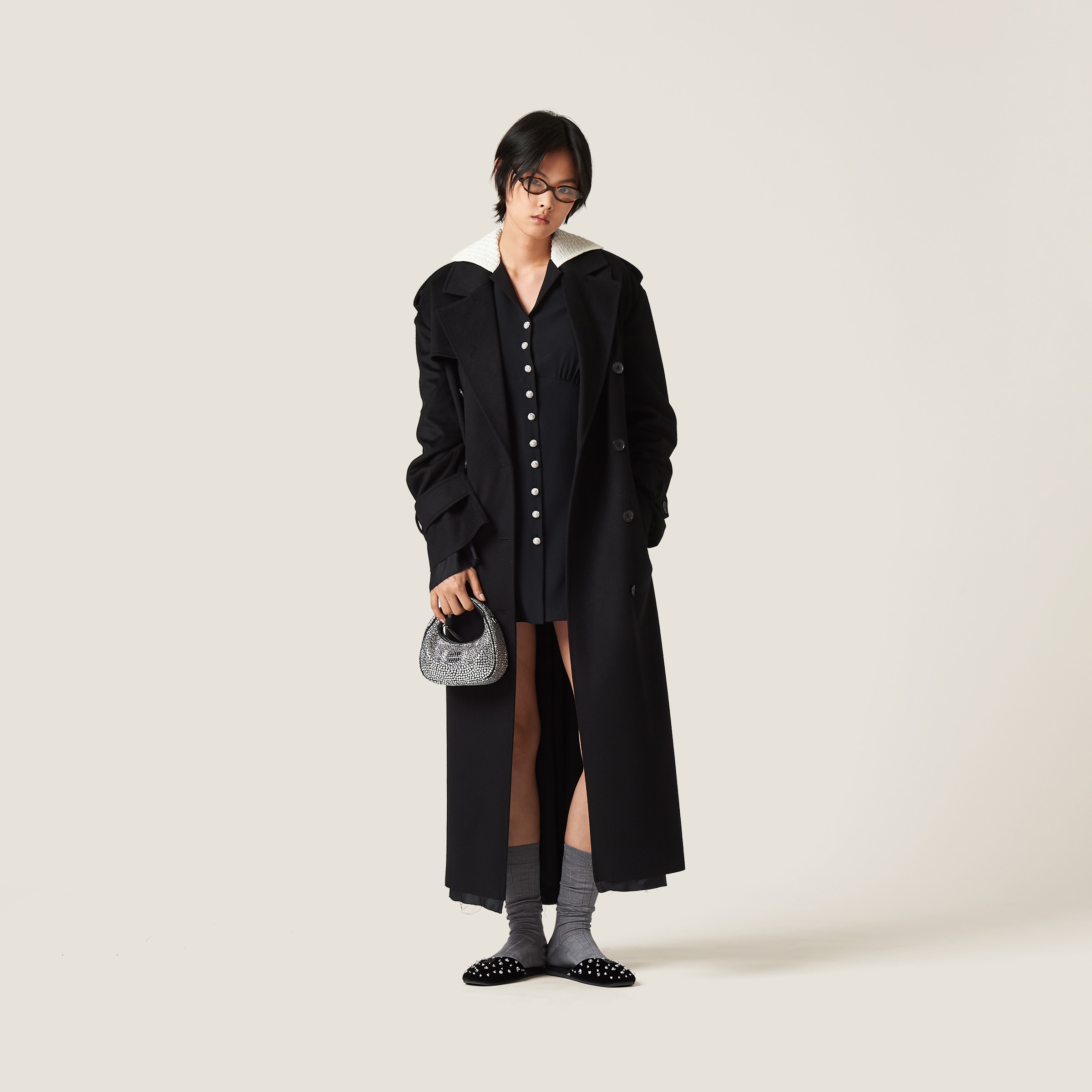 ブラック ダブルブレスト ベロア コート | Miu Miu ブラック ダブルブレスト ベロア コート | Miu Miu