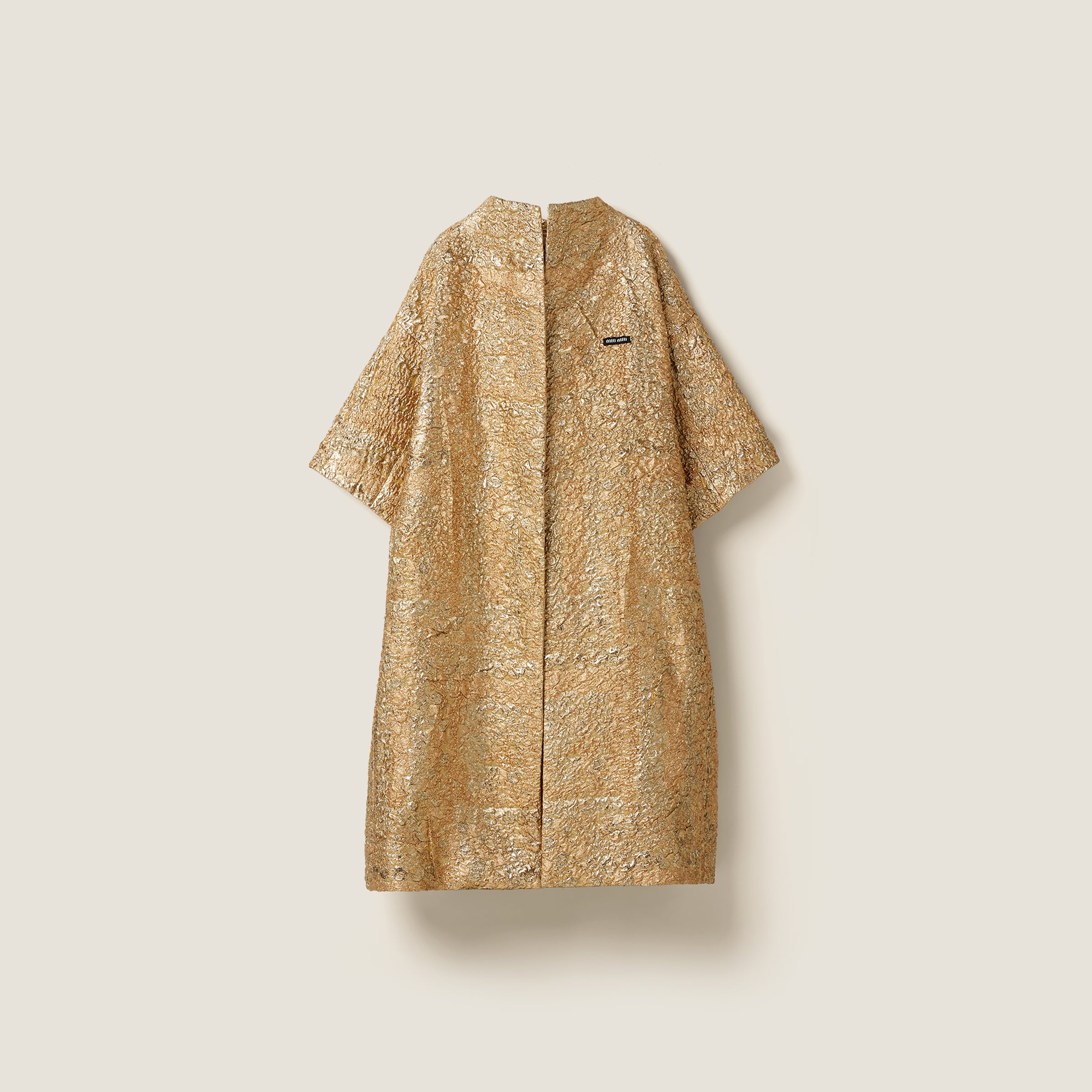 Miumiu Single-breasted Lamé Cloquet Jacquard Cape In Gold