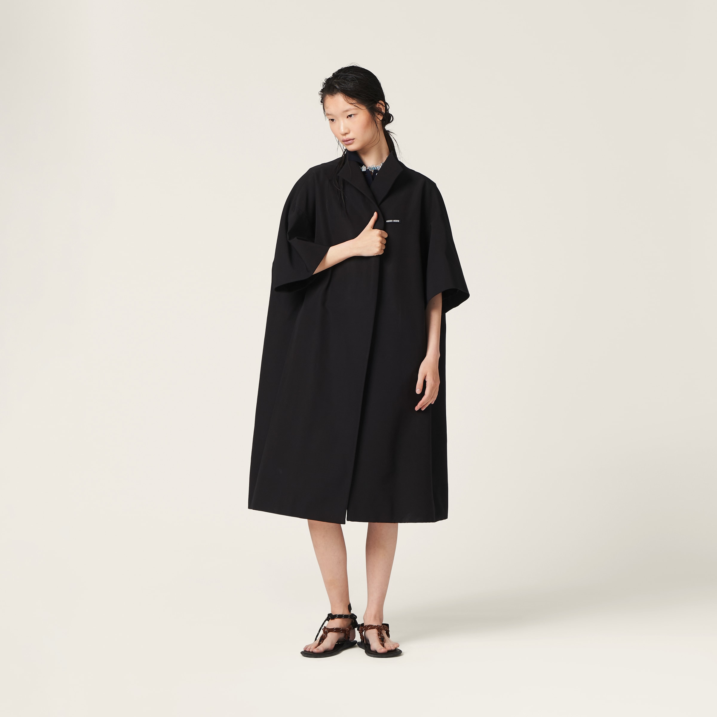 Shop Miumiu Single-breasted Grosgrain Cape In Black