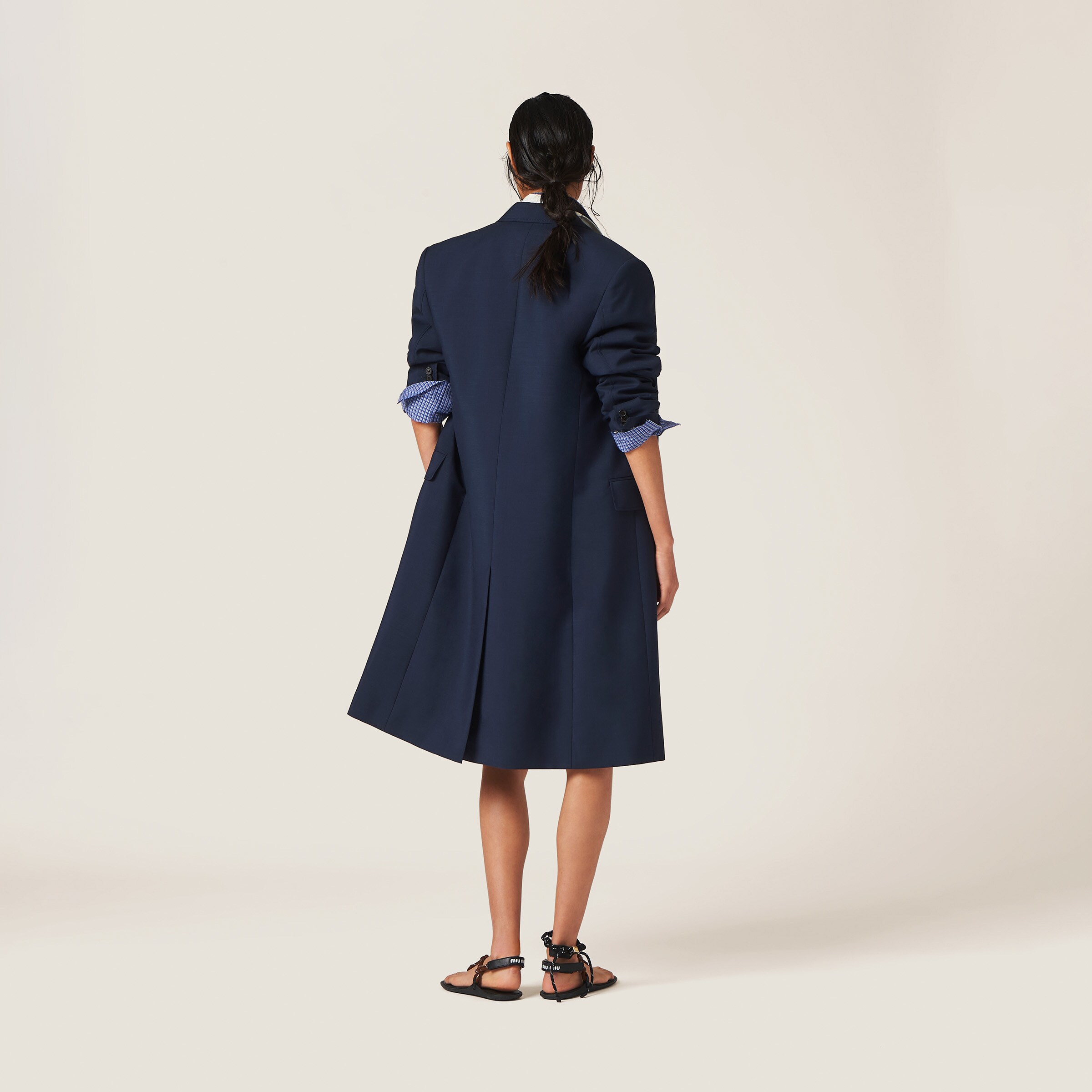 Shop Miumiu Single-breasted Mohair Coat In Navy