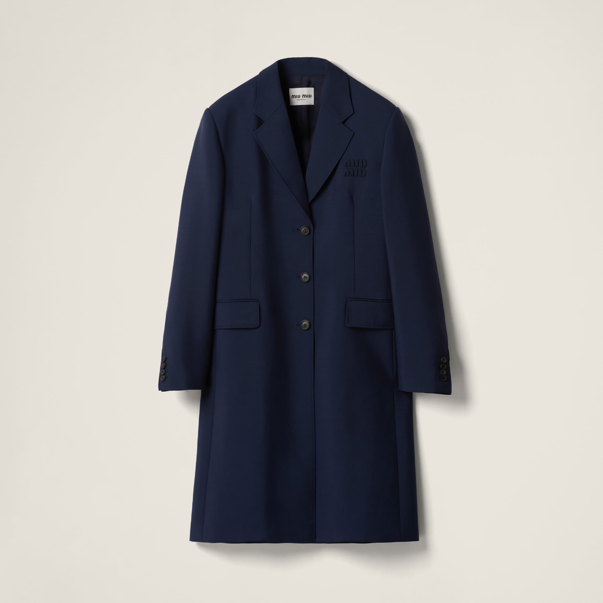 Miumiu Single-breasted Mohair Coat In Navy