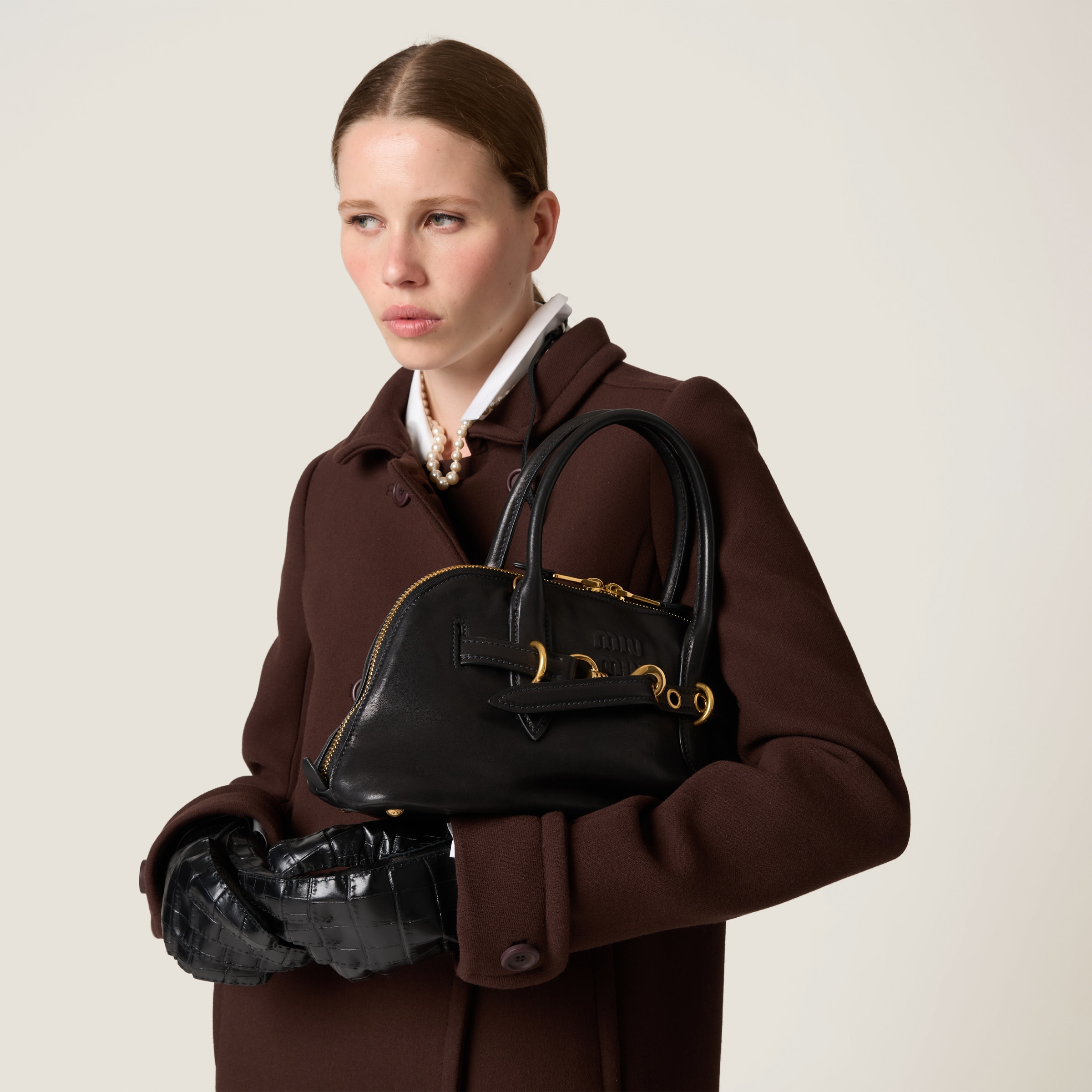 ダークブラウン ダブルブレスト ナテ トワル コート | Miu Miu ダークブラウン ダブルブレスト ナテ トワル コート | Miu Miu