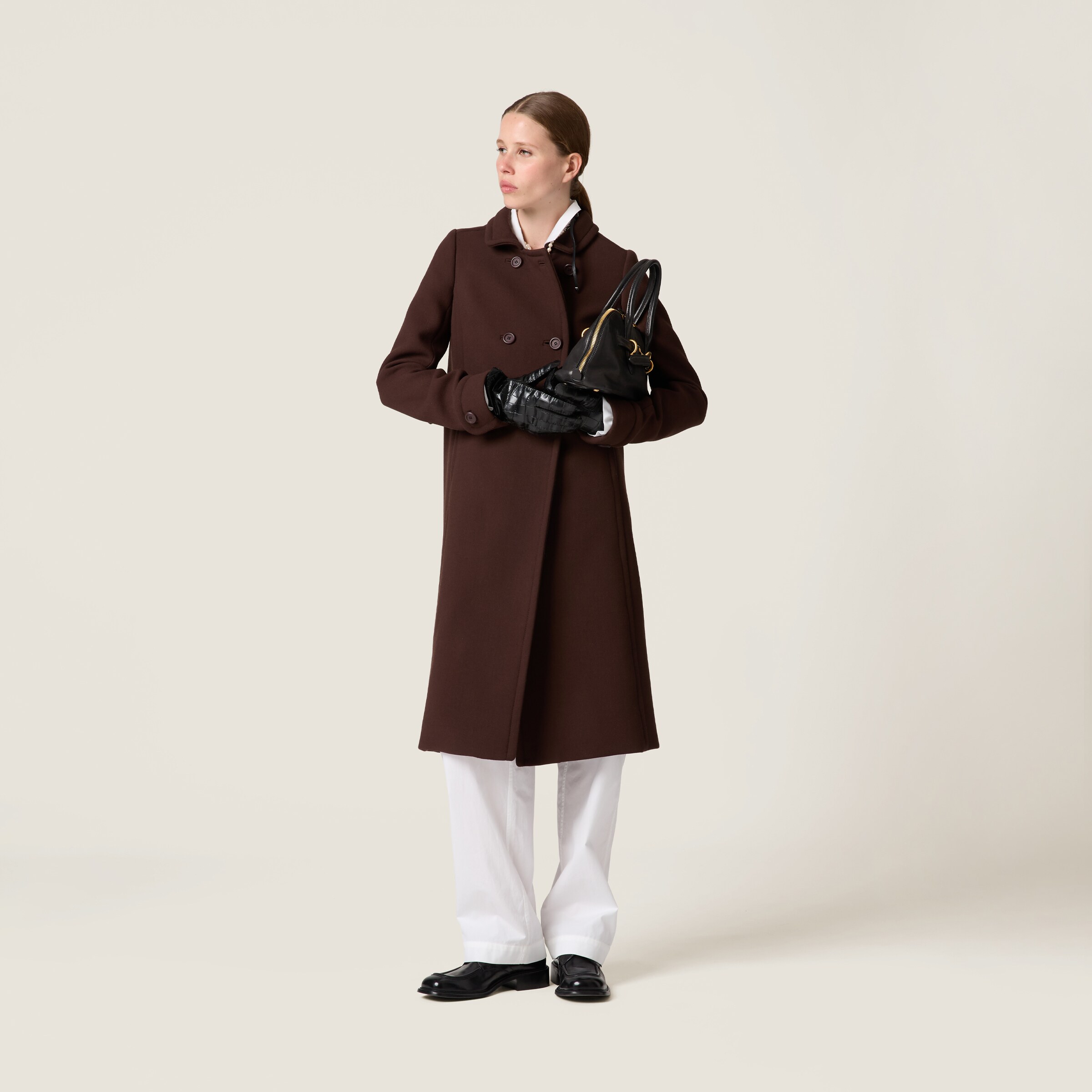 ダークブラウン ダブルブレスト ナテ トワル コート | Miu Miu ダークブラウン ダブルブレスト ナテ トワル コート | Miu Miu