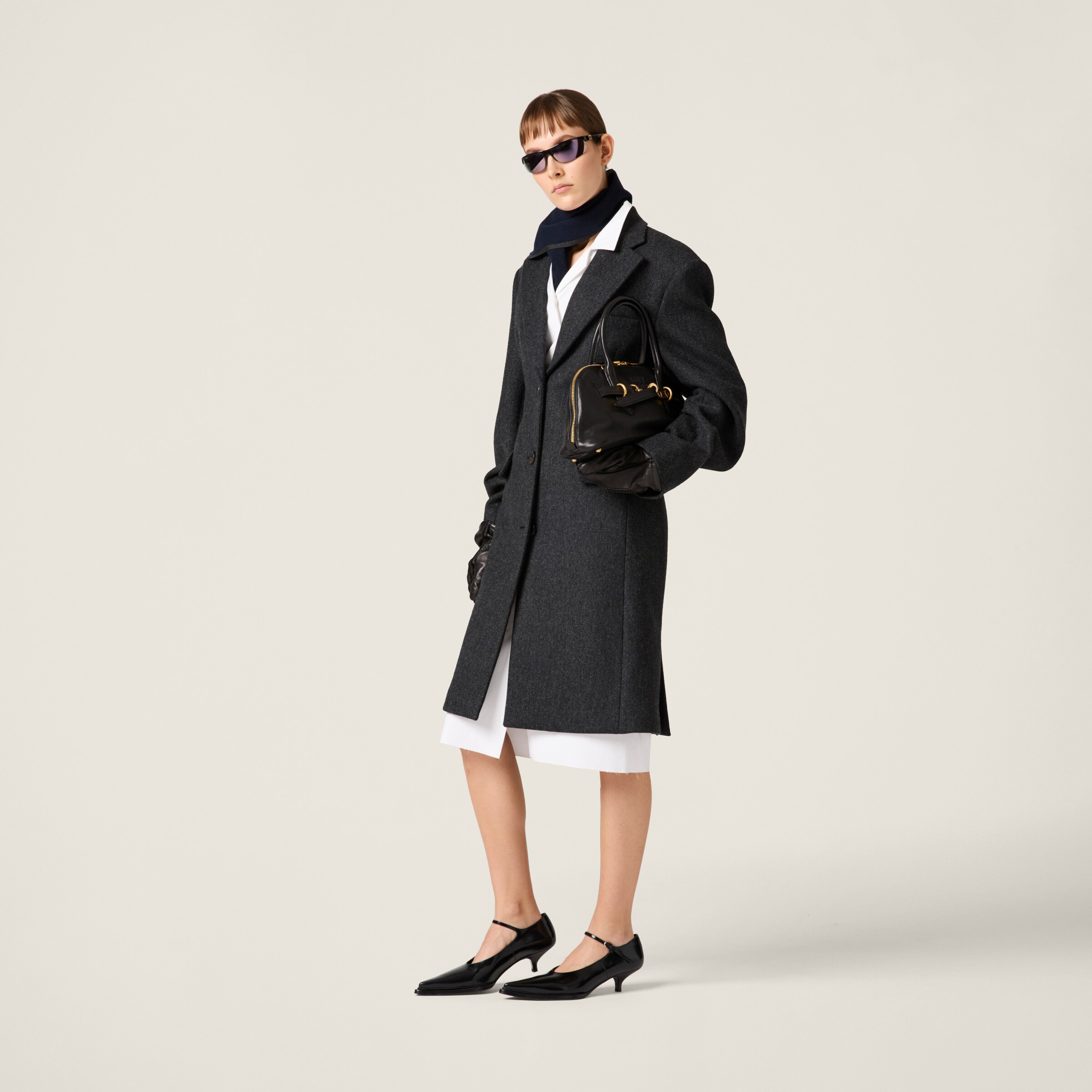 グレー シングルブレスト ダブルウール コート | Miu Miu グレー シングルブレスト ダブルウール コート | Miu Miu