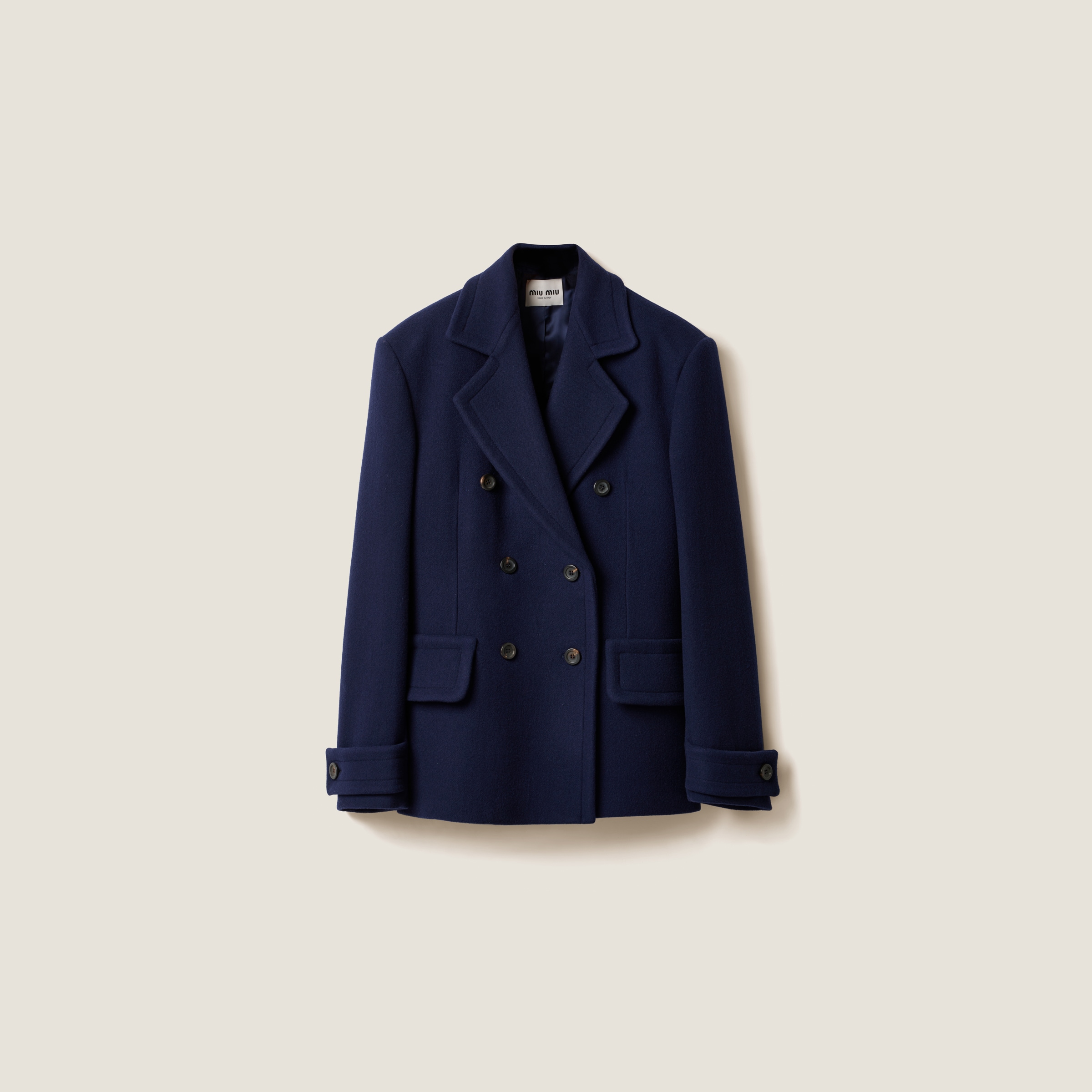 Miu Miu Double-breasted Double Wool Coat In Baltic Blue