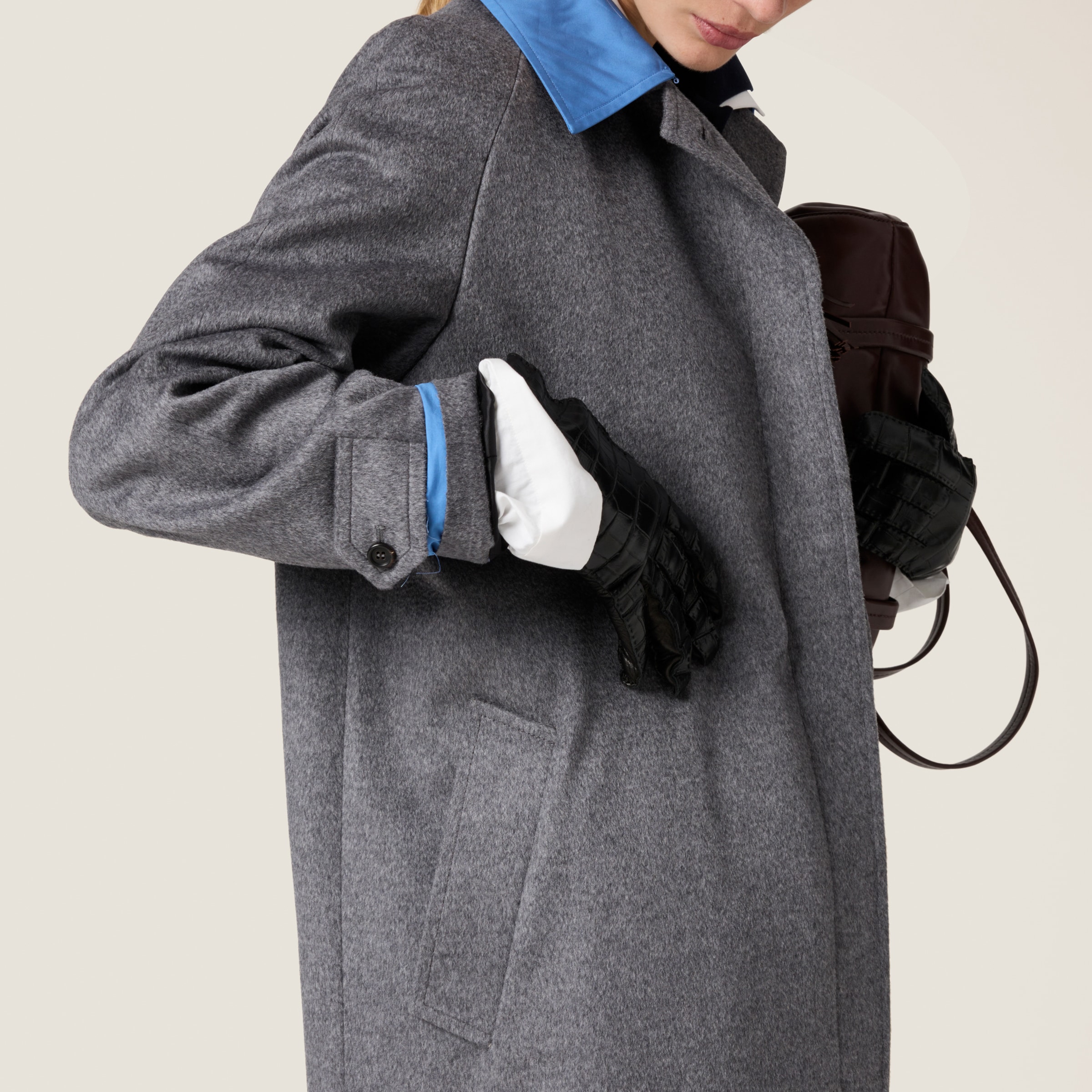 Miu Miu Single-breasted Velour Coat In Grey