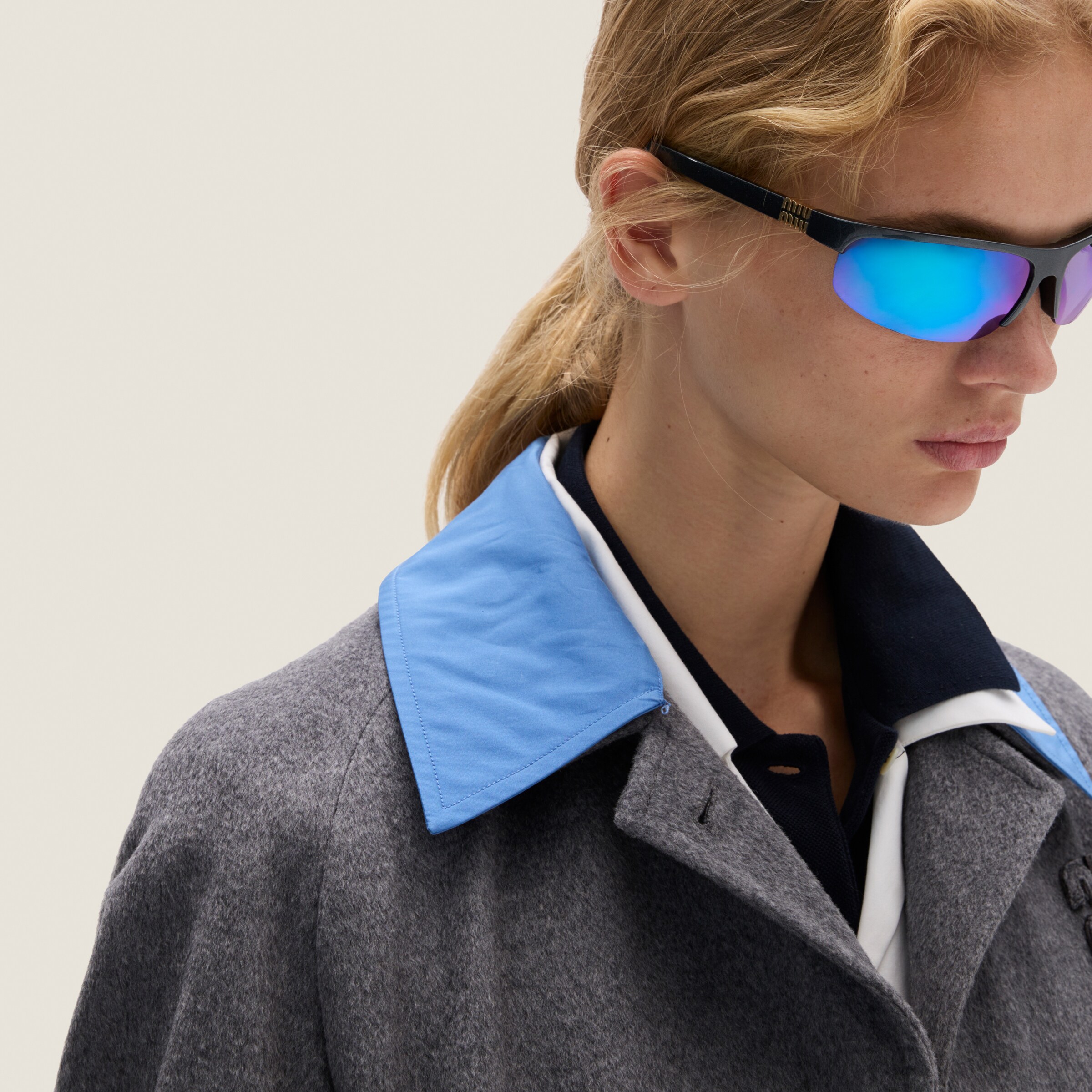 Grey Single-breasted Velour Coat | Miu Miu