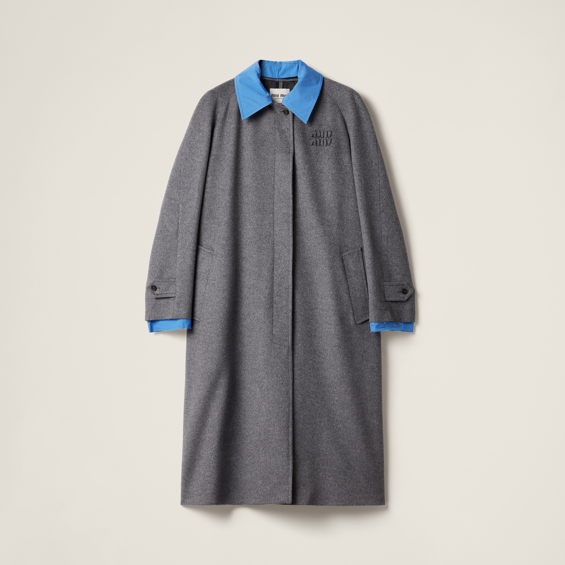 Miu Miu Single-breasted Velour Coat In Grey