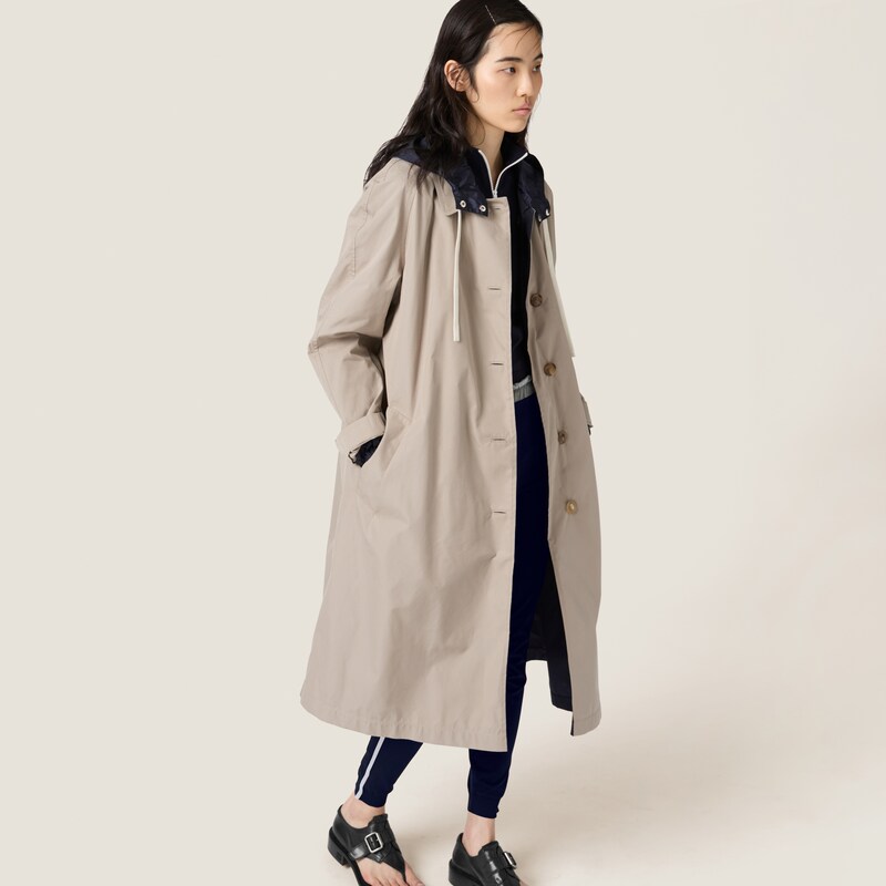 Manteau droit réversible en coton Panama et pongé technique