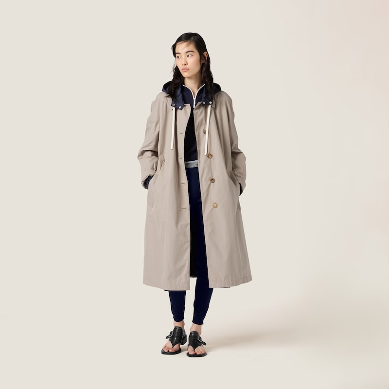 Manteau droit réversible en coton Panama et pongé technique