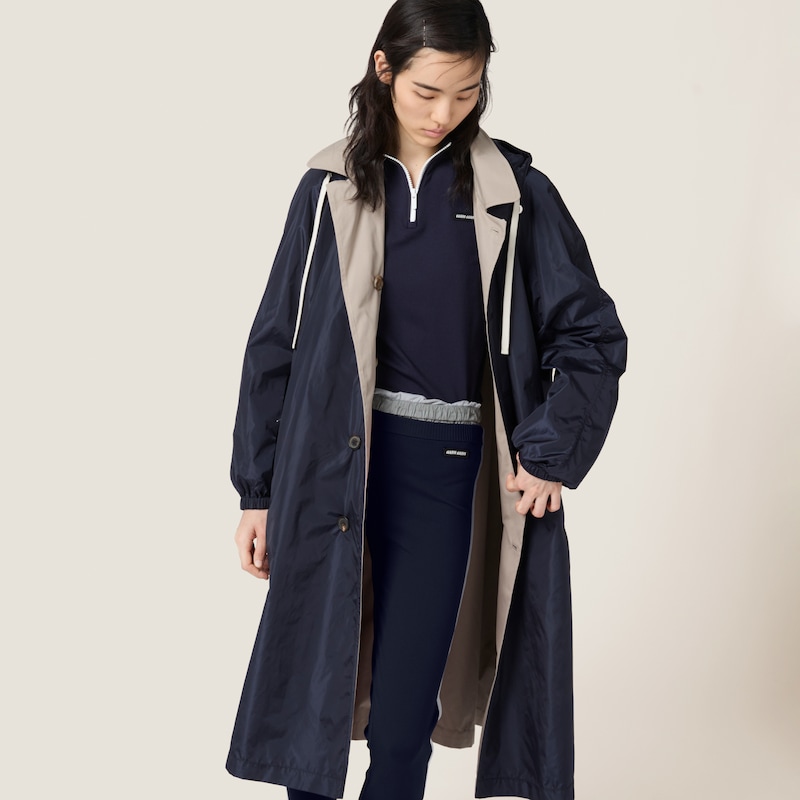 Manteau droit réversible en coton Panama et pongé technique