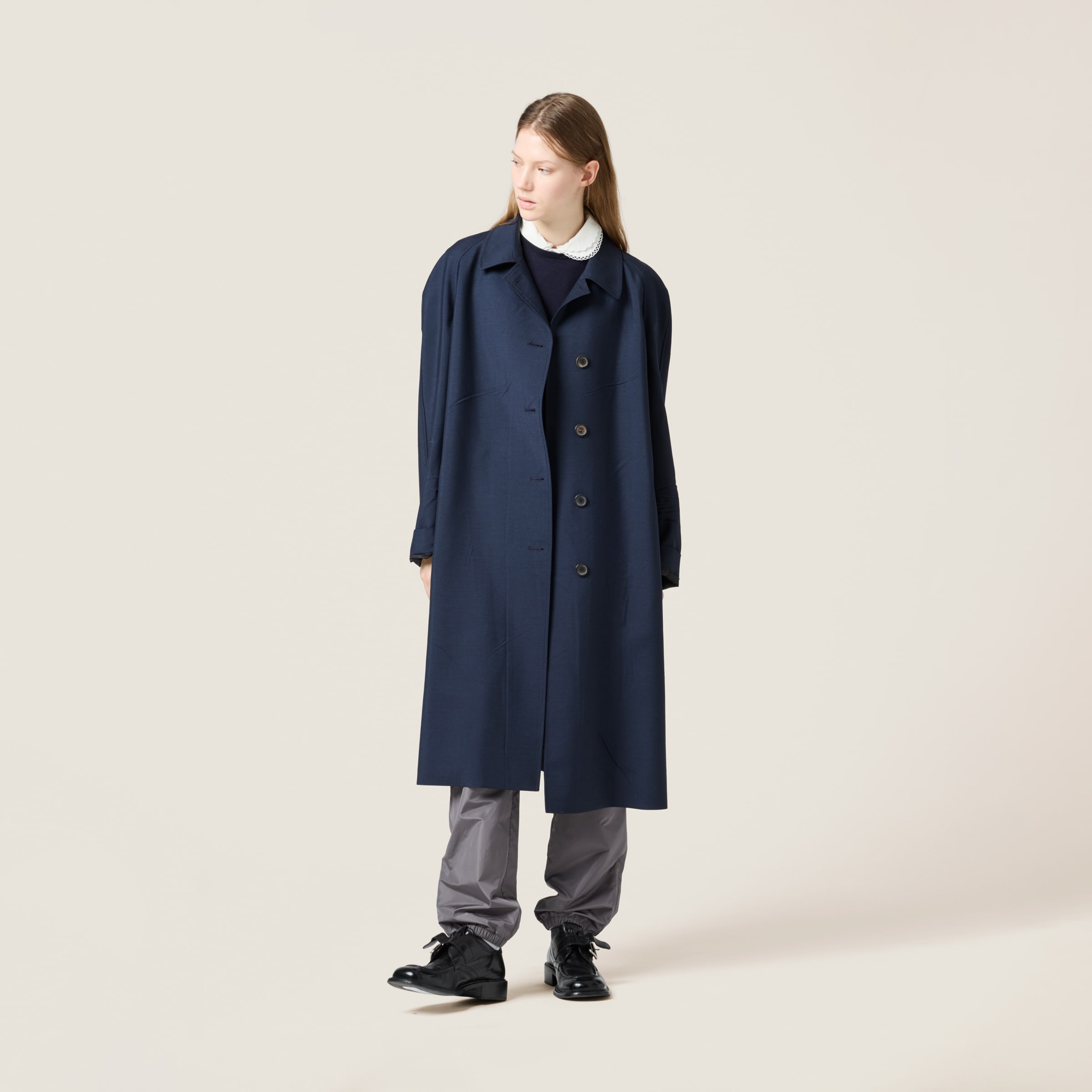 Miu Miu Single-breasted Kid Mohair Coat In Navy