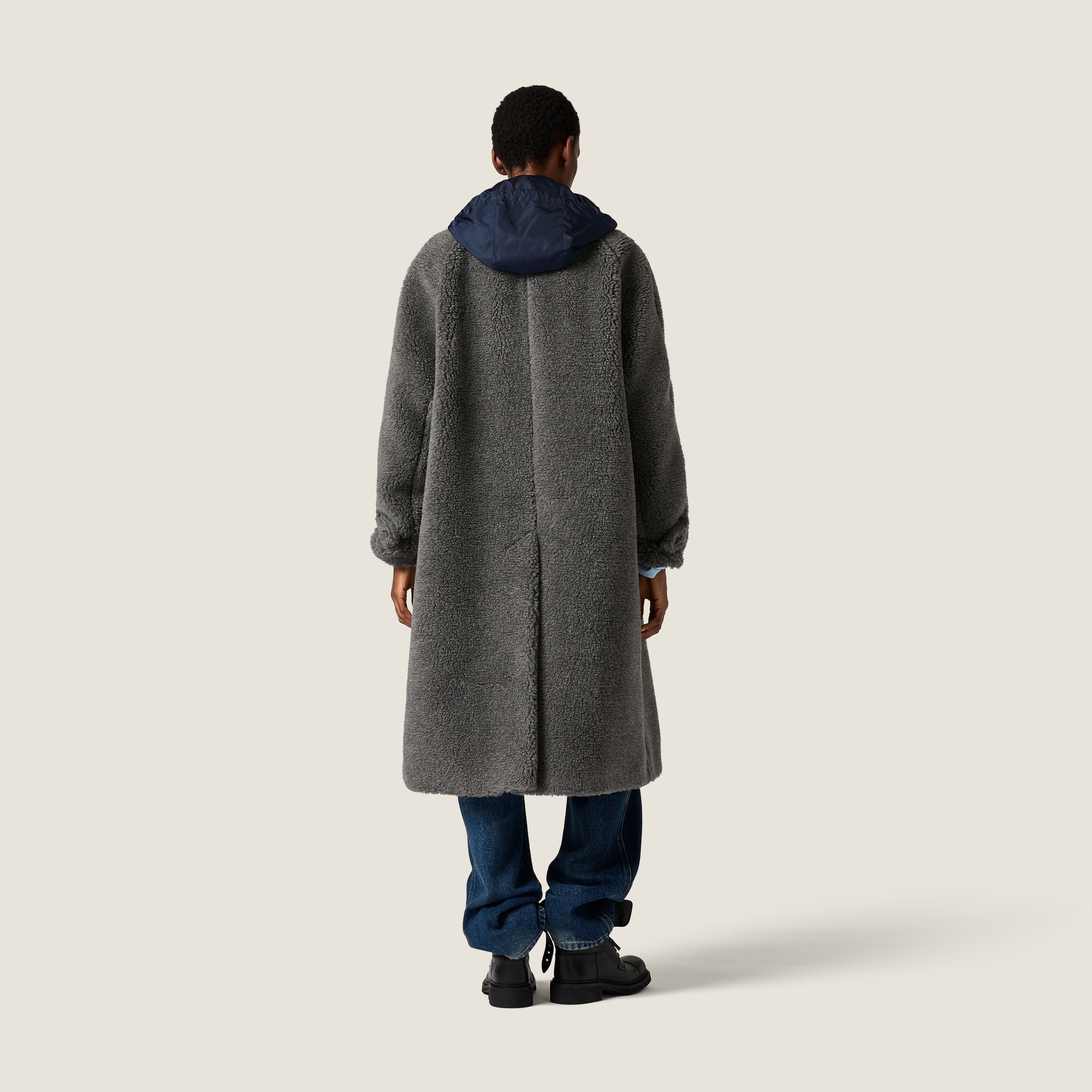 Single-breasted fleece coat - thumbnail 3