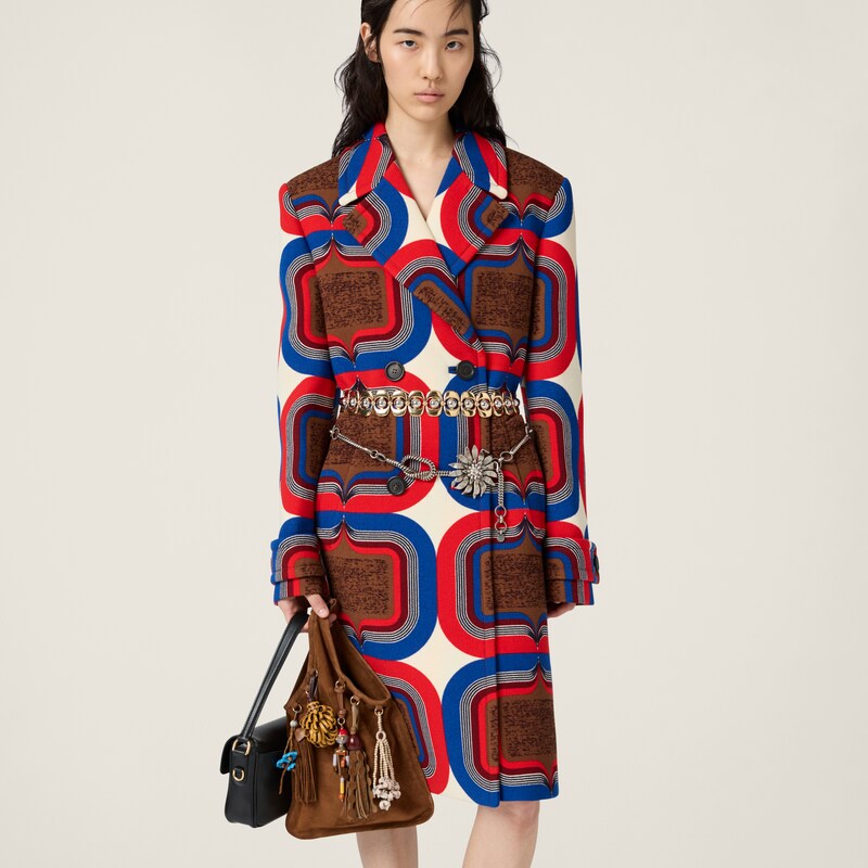 Double-breasted printed natté coat