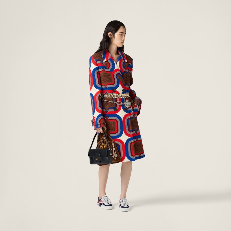 Double-breasted printed natté coat