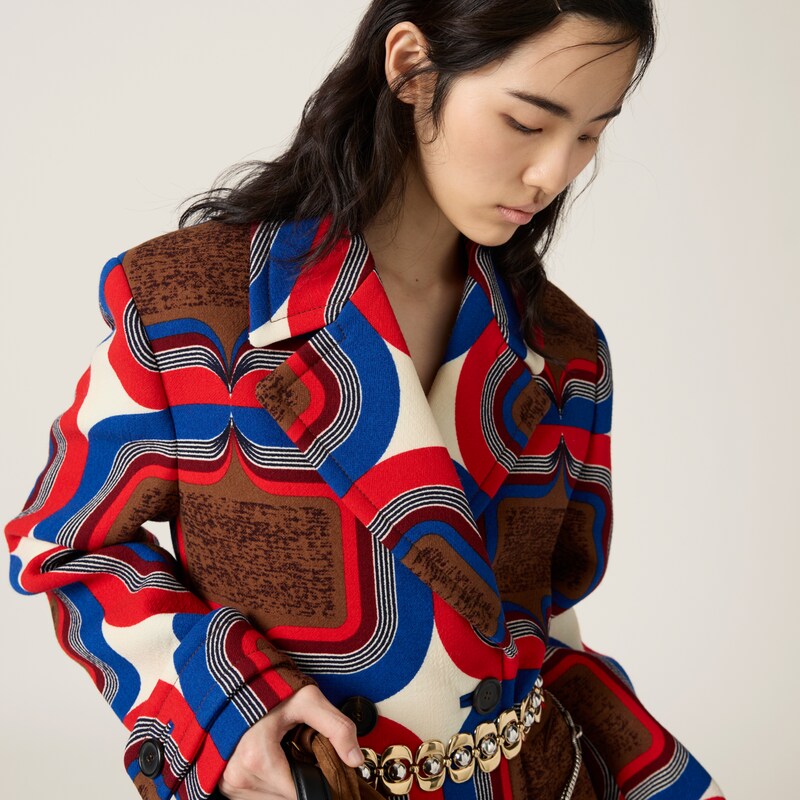 Double-breasted printed natté coat