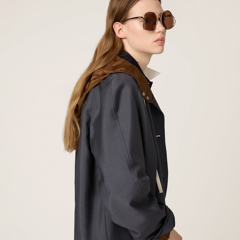 Single-breasted kid mohair and technical pongé coat