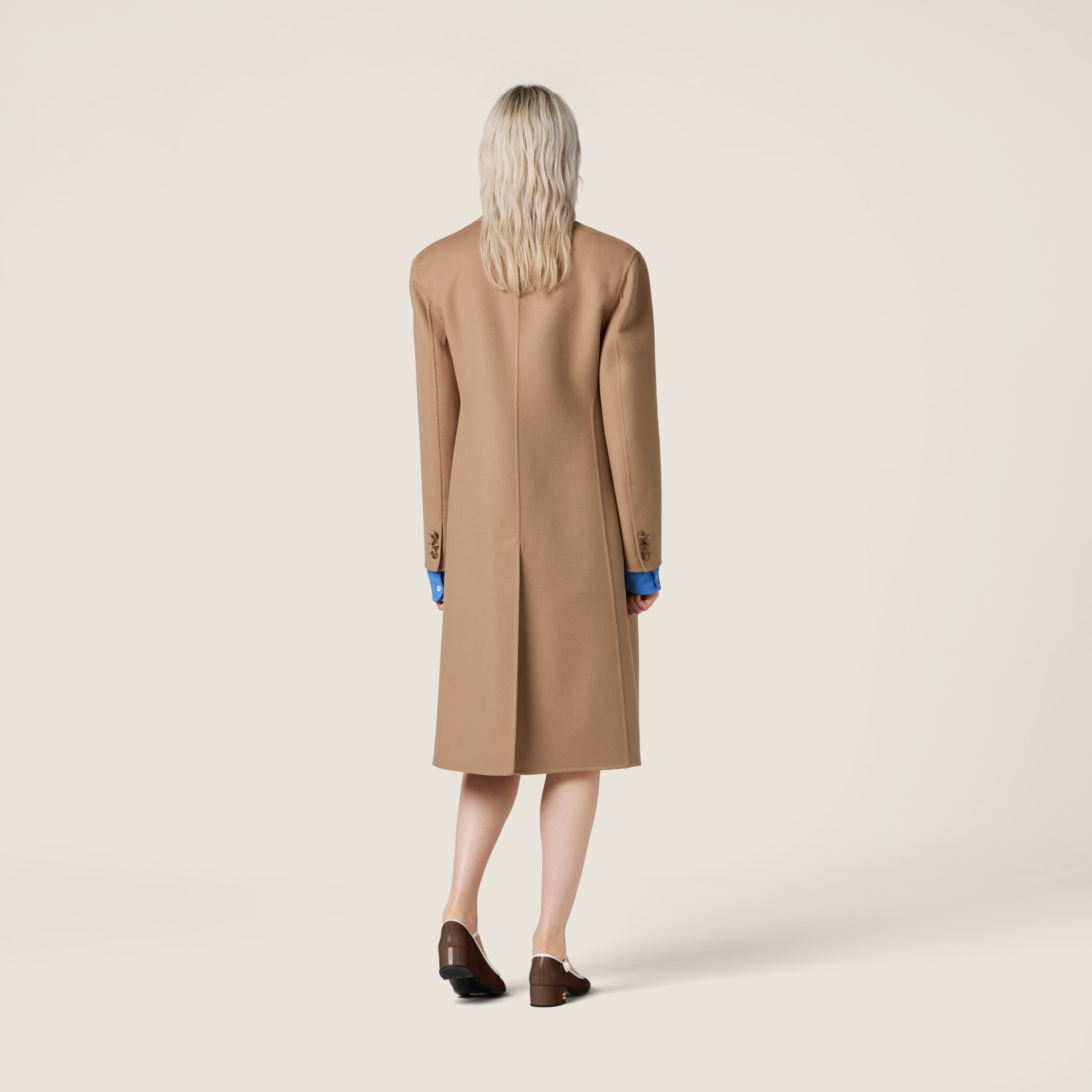 Miu Miu Single-breasted Double Cashmere Coat In Brown