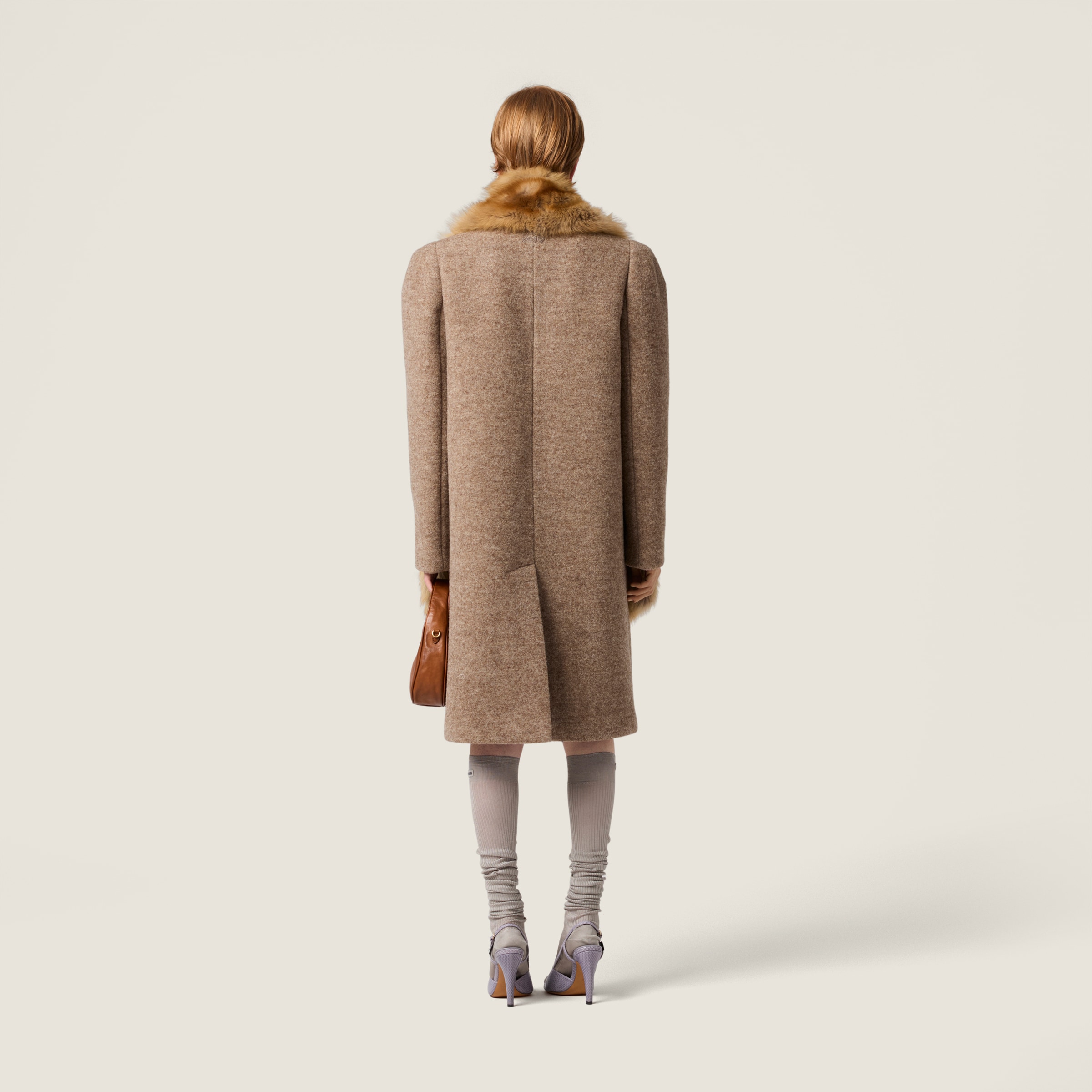 Miu Miu Single-breasted Shetland Wool Coat In Brown