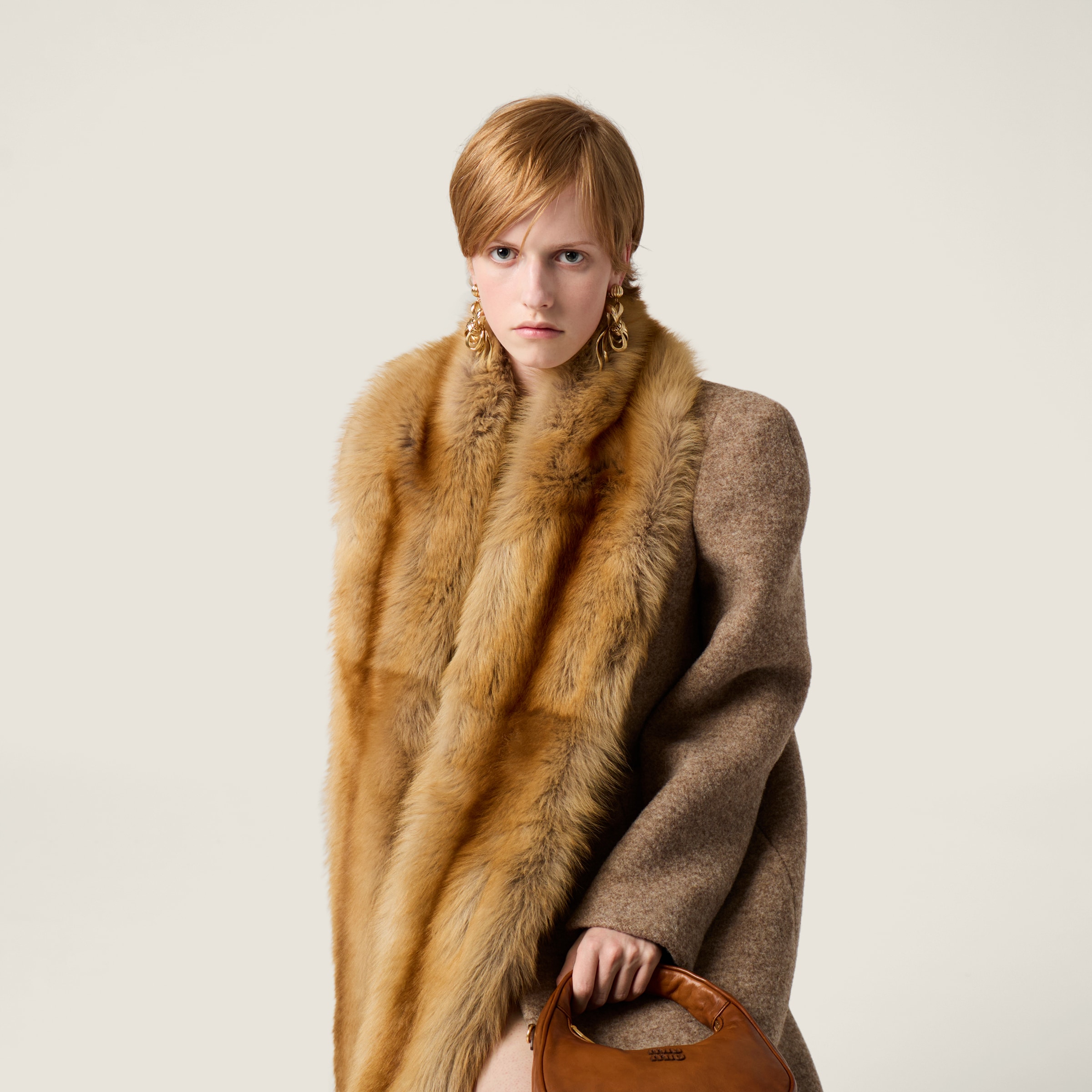 Miu Miu Single-breasted Shetland Wool Coat In Brown