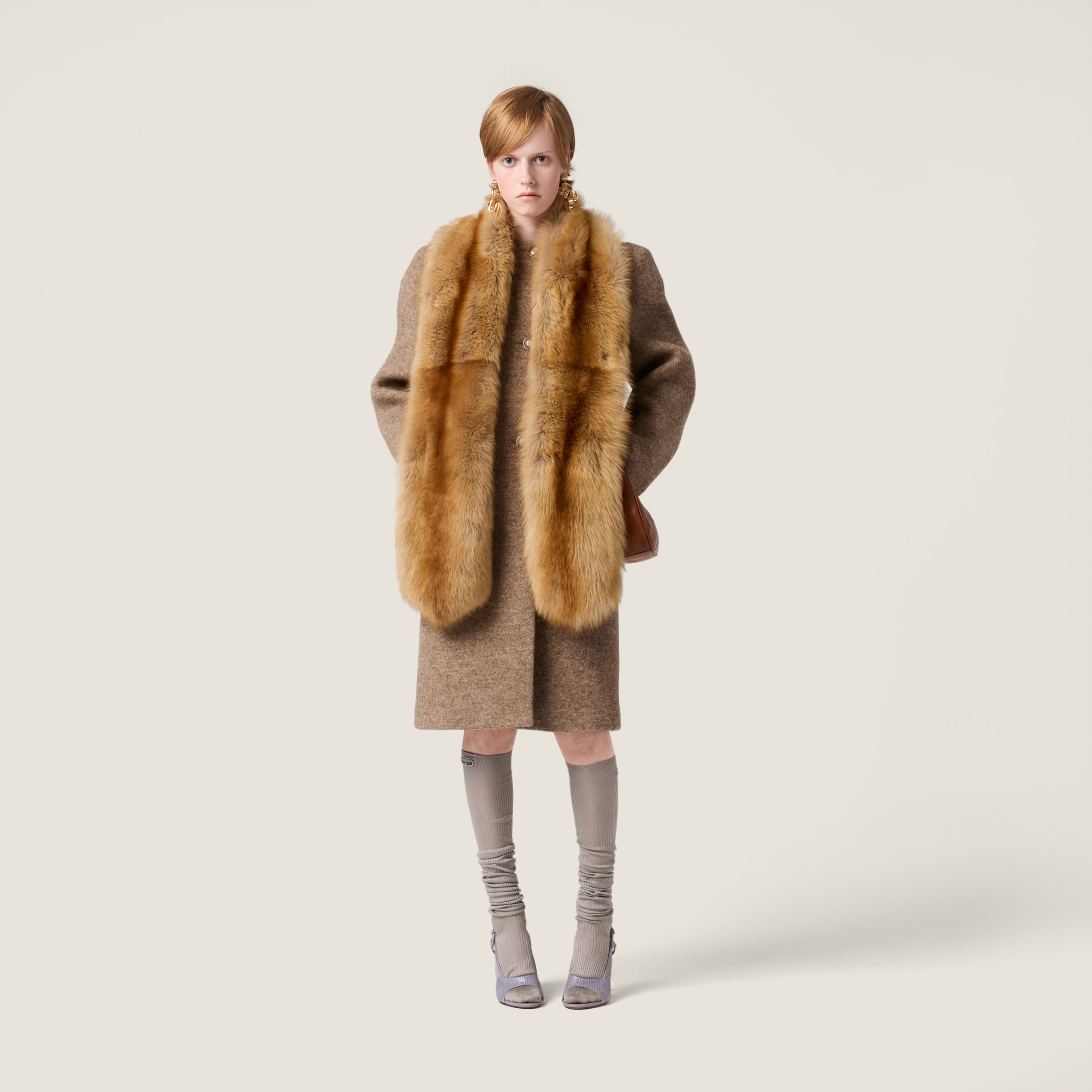 Miu Miu Single-breasted Shetland Wool Coat In Brown